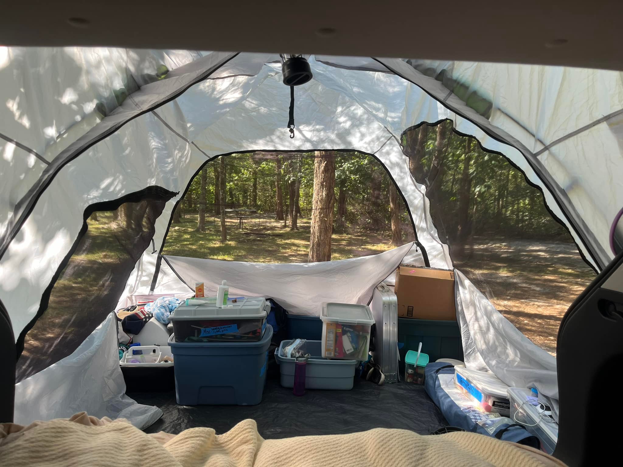 Car Camping with SUV Tent and Air Mattress Setup
