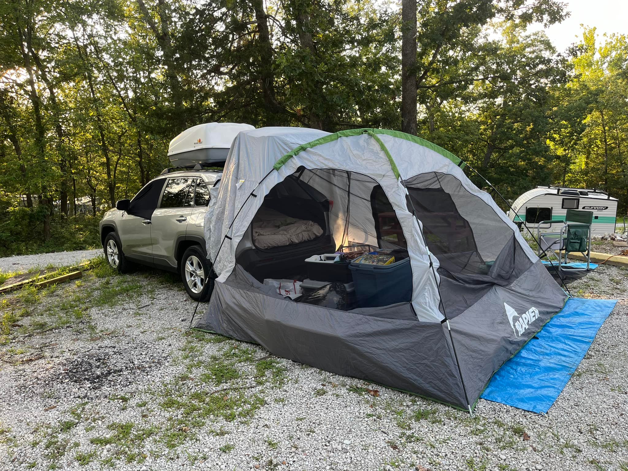 Car Camping with SUV Tent and Air Mattress Setup