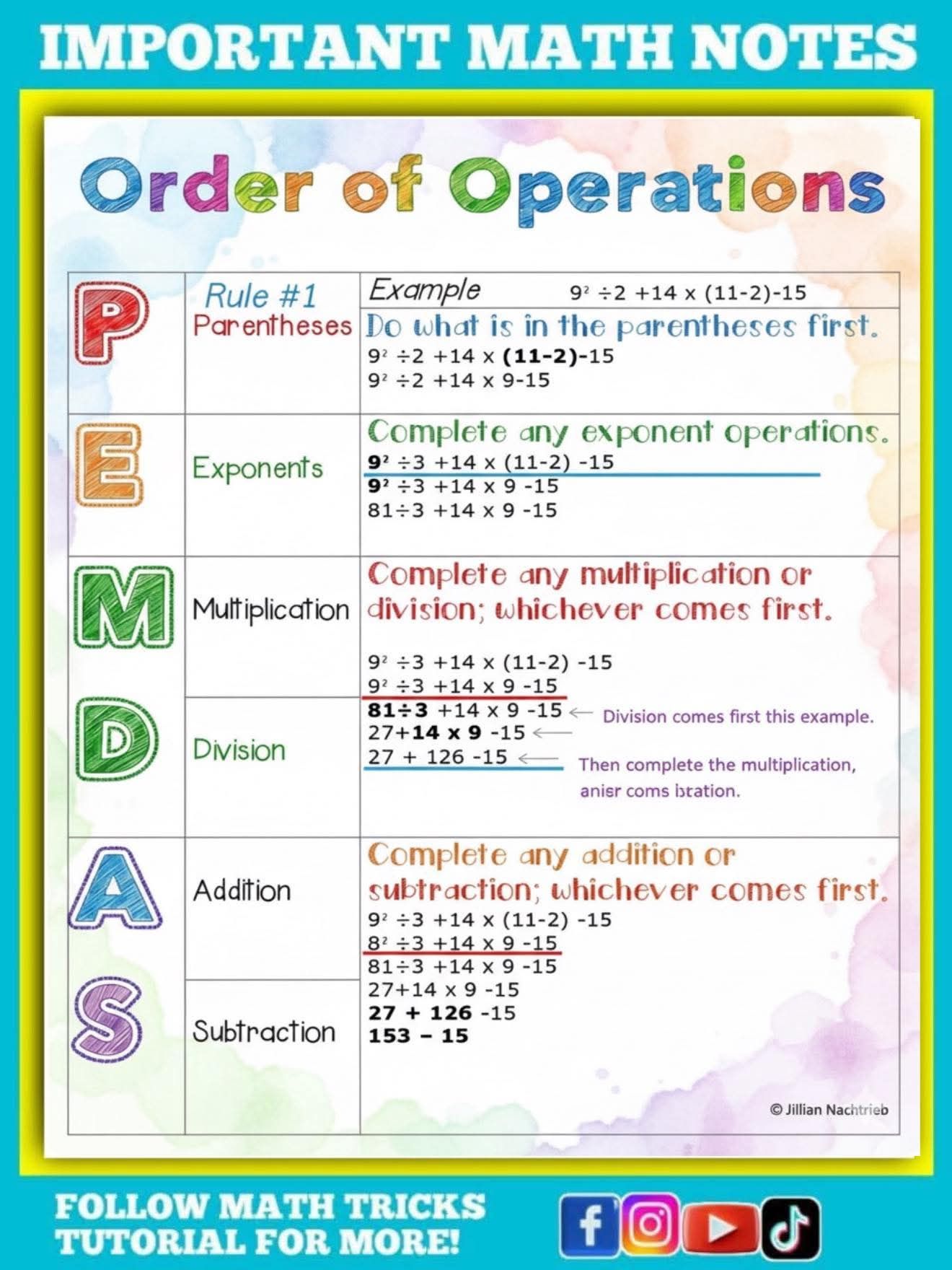 Order of Operation Math Notes - Math Tricks Tutorial | Facebook