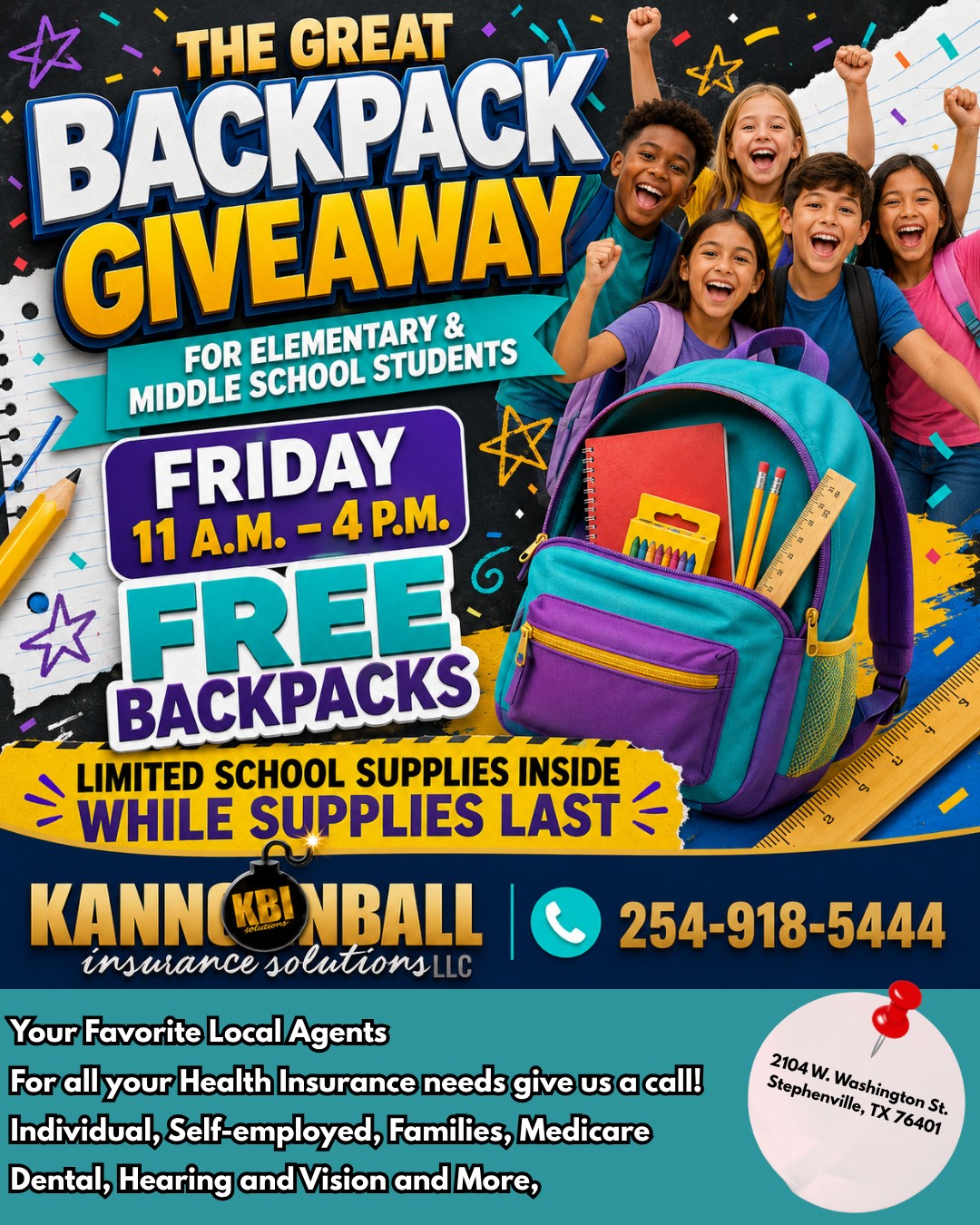 Free backpacks and school supplies for Erath County students