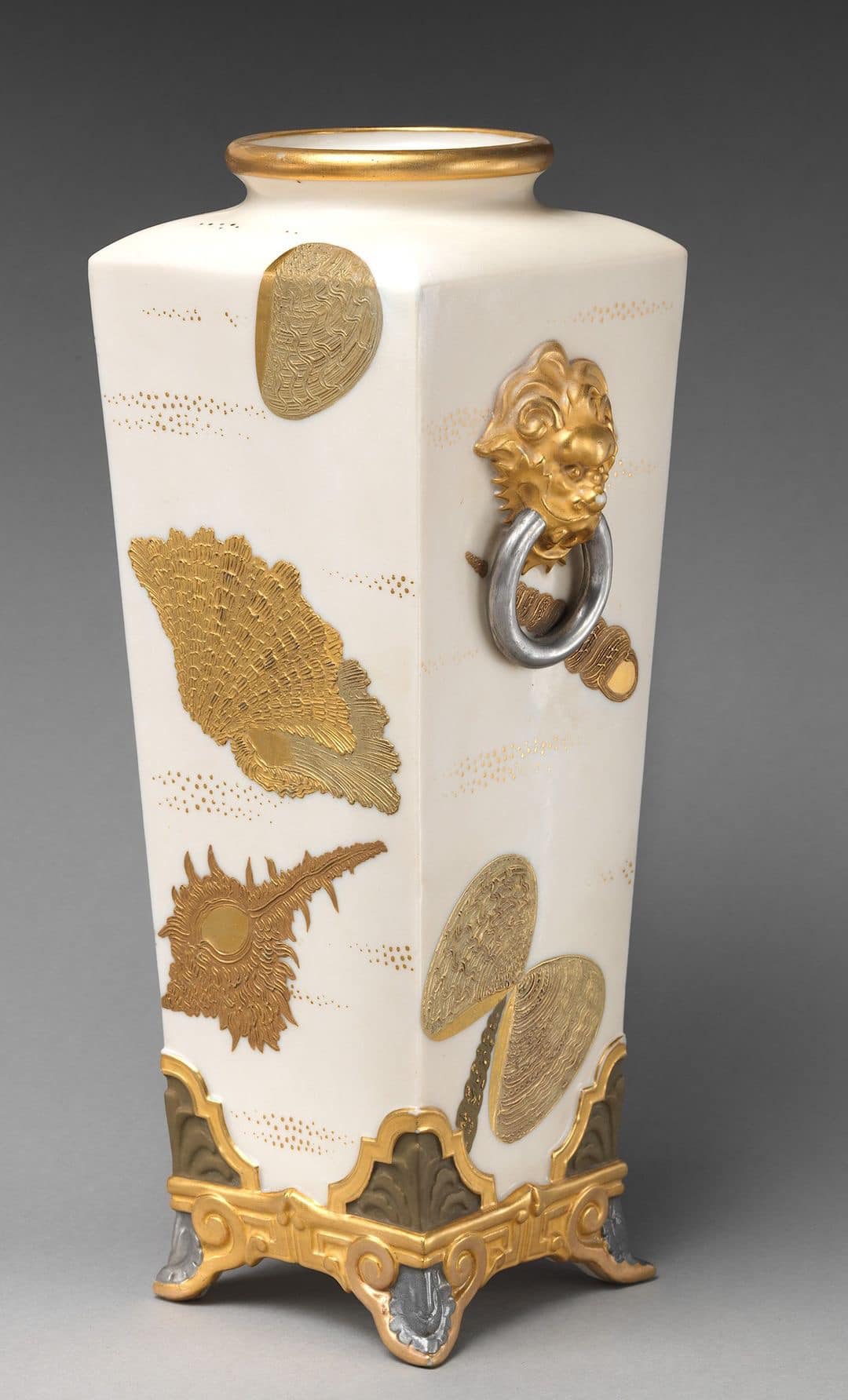Grainger's Worcester porcelain shell vases with coral base