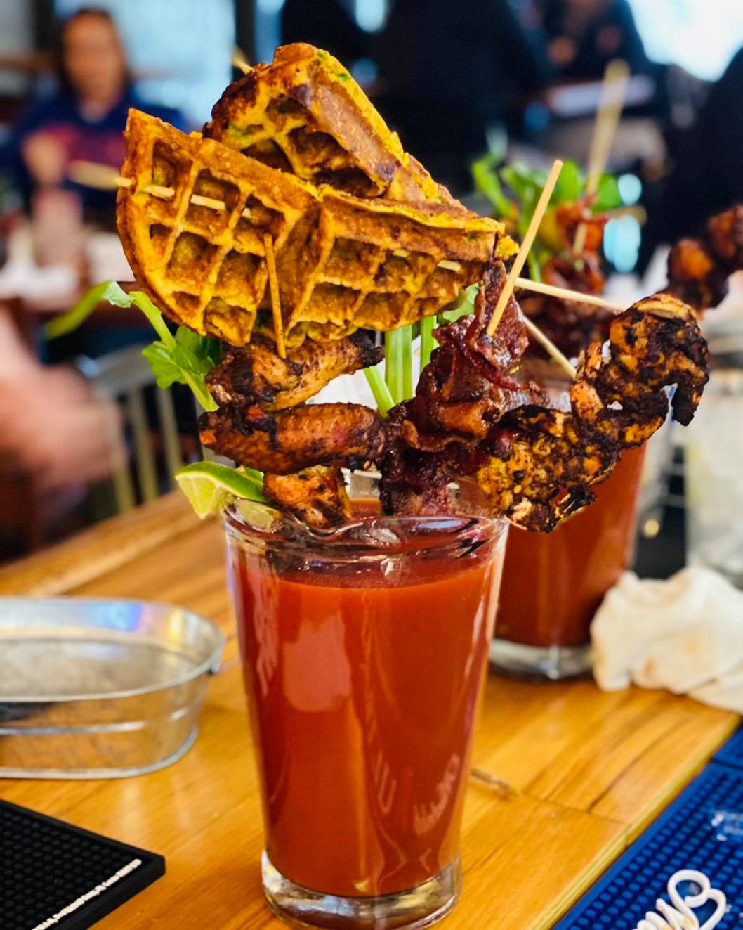 Crimson Oak's loaded bloody mary with smoked chicken and shrimp