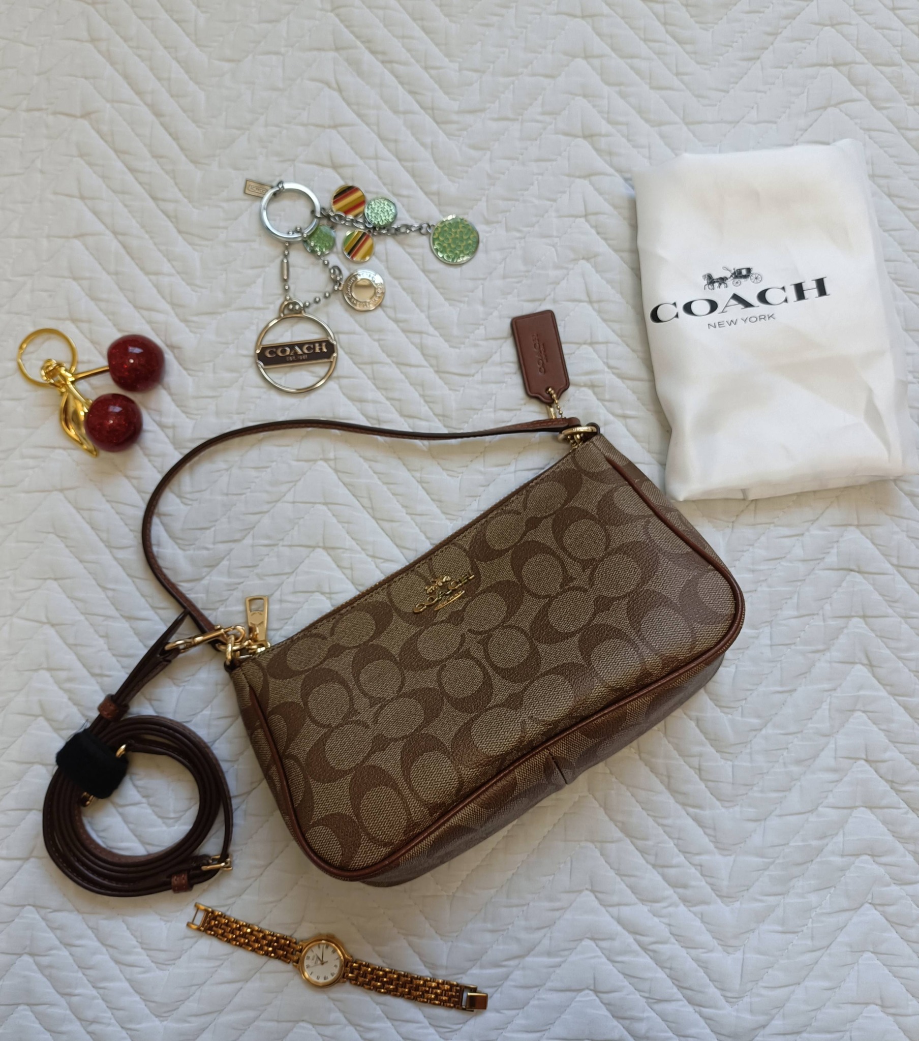 Authentic COACH Beige Leather 2way bag COACH Signature Cream Beige 