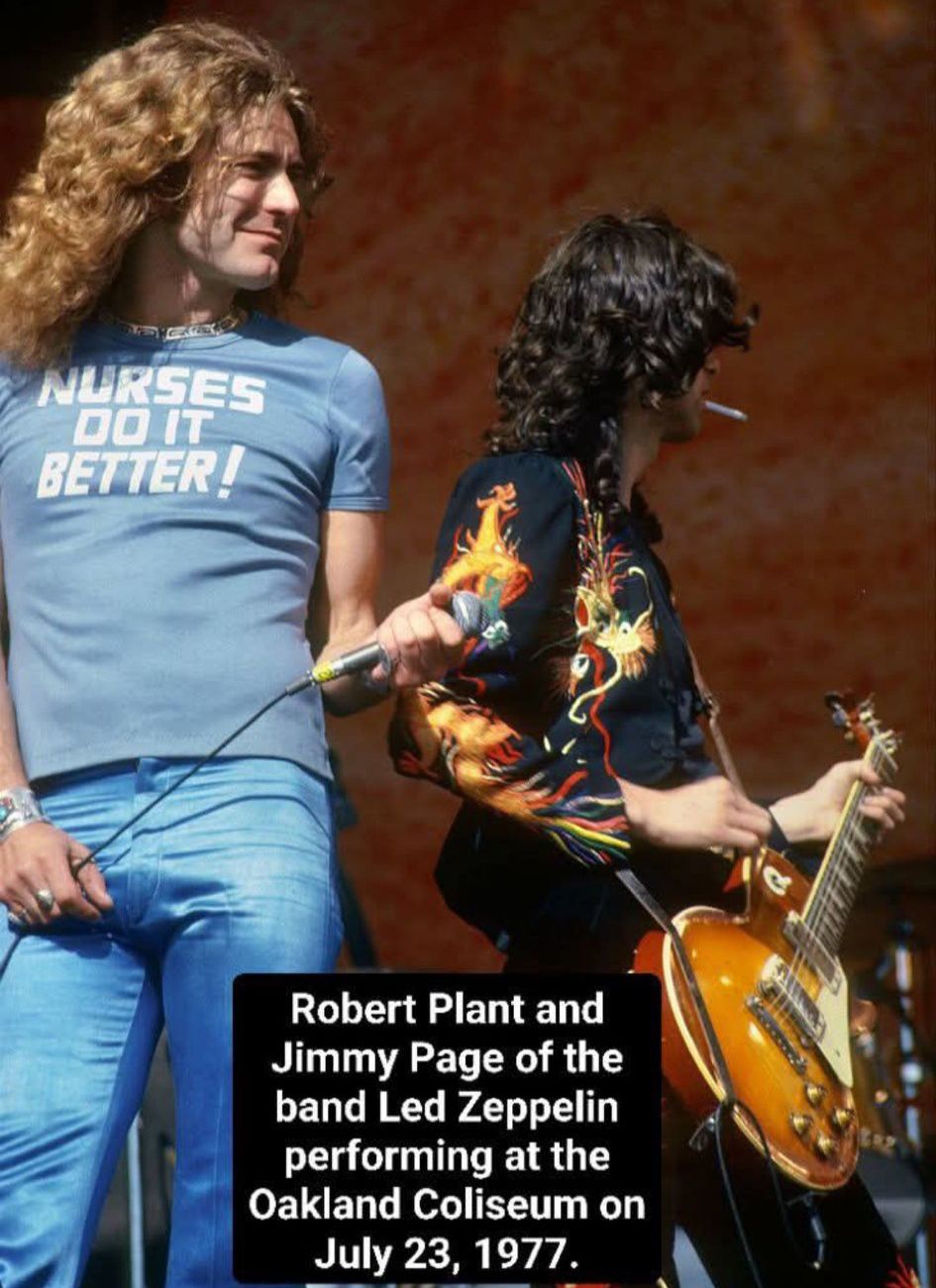Led Zeppelin's Robert Plant and Jimmy Page perform at Oakland, CA