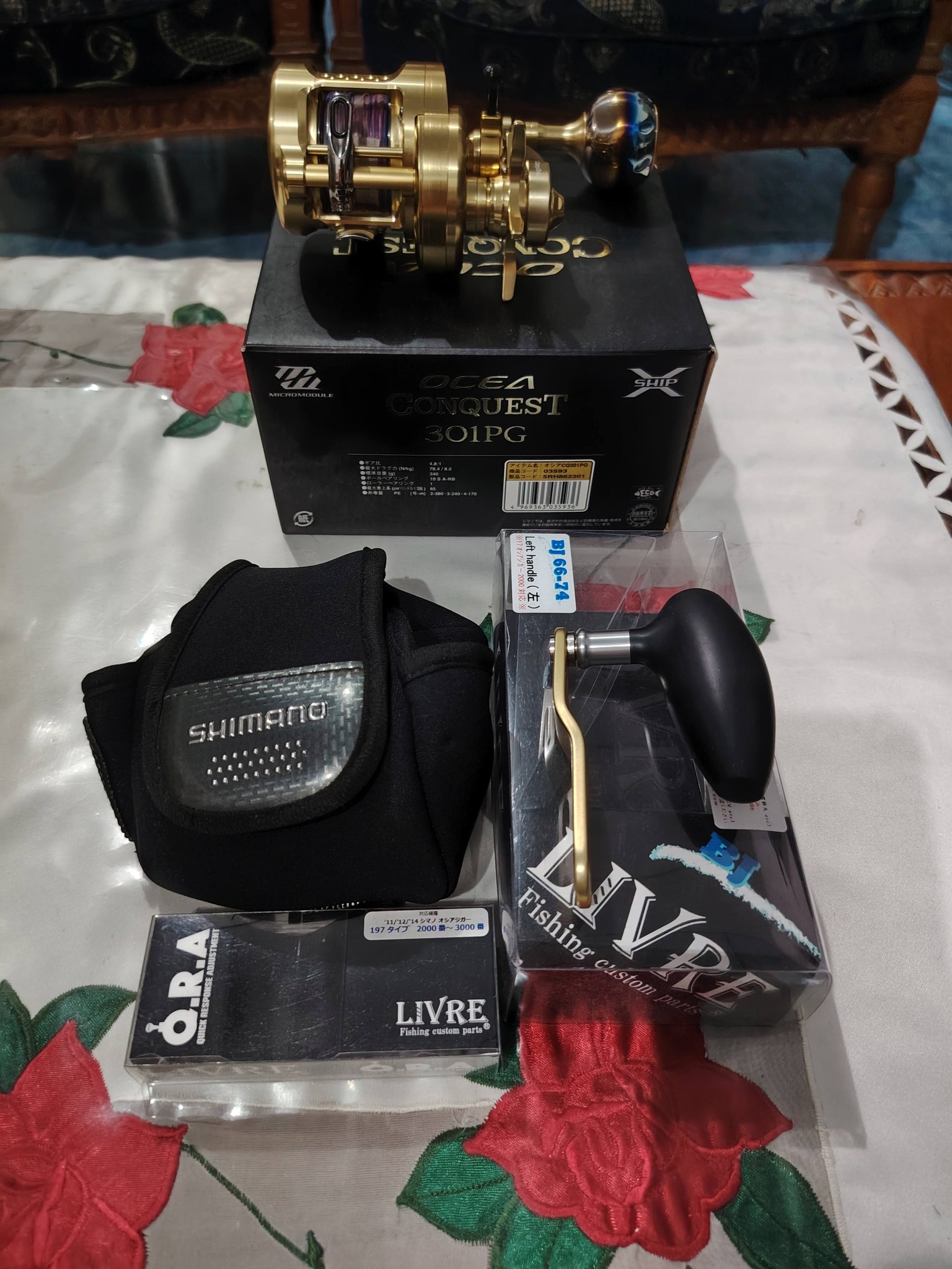 Shimano Ocea Conquest 301PG reel and Livre fishing gear for sale