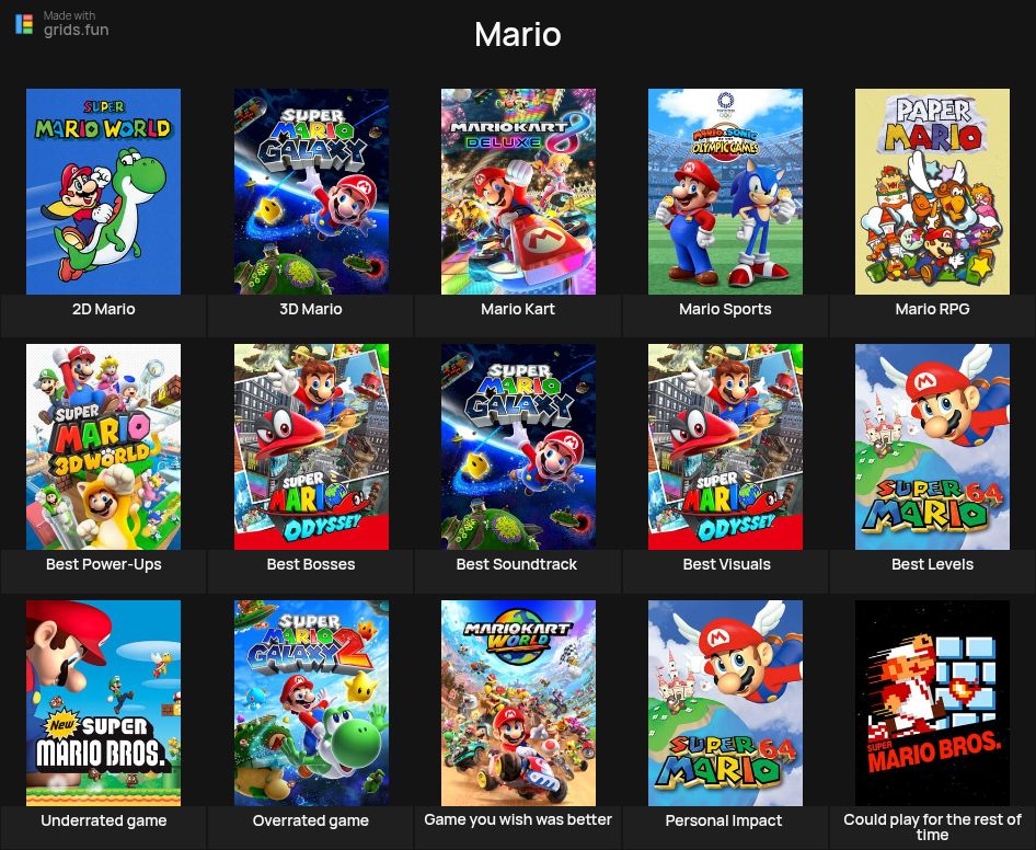 My own personal grid of Mario games 😊❤️