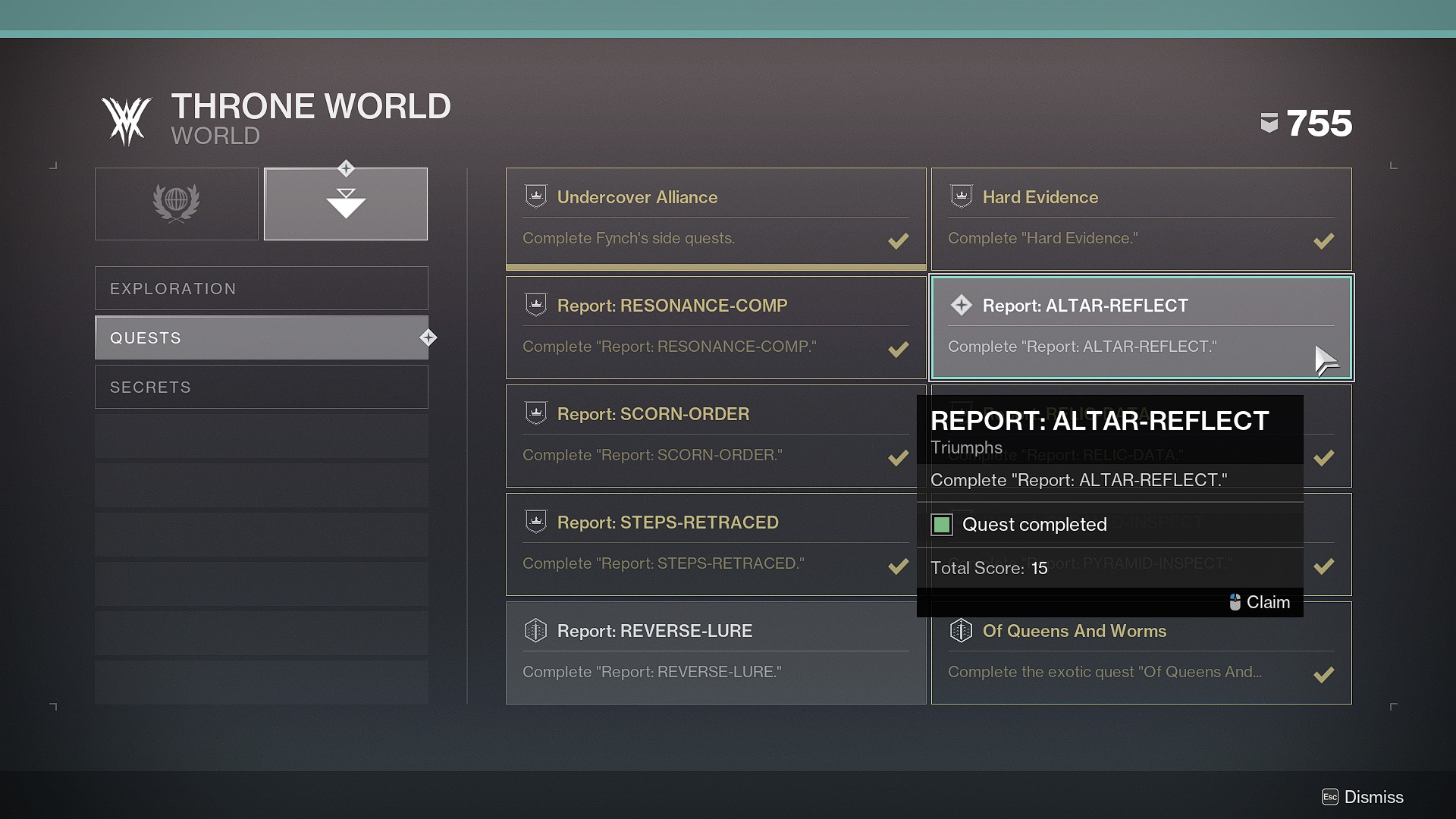 Completed altar reflect catalyst in Destiny 2
