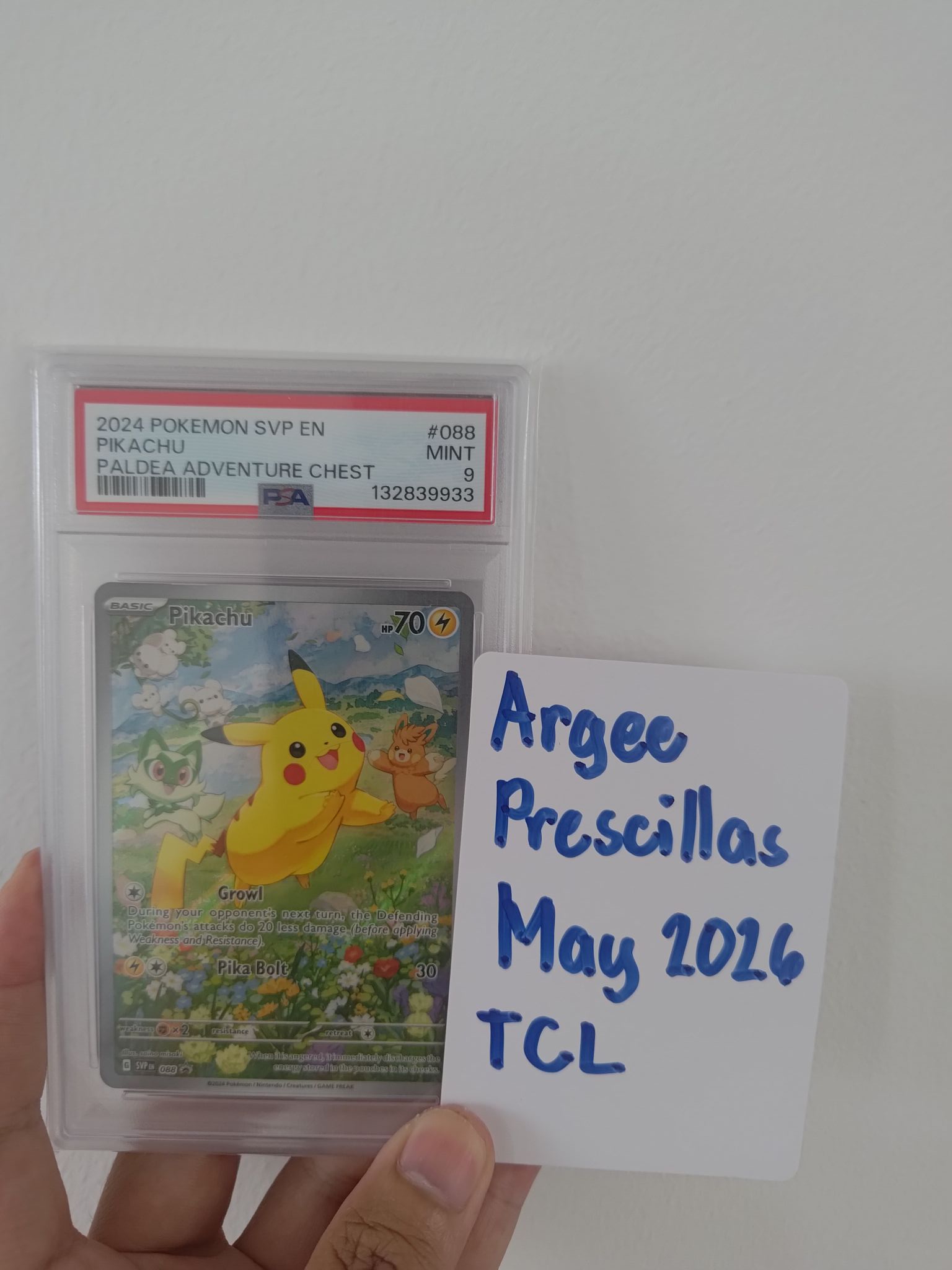 PSA 9 graded Pikachu card from 2024 Pokémon SVP EN Paldea