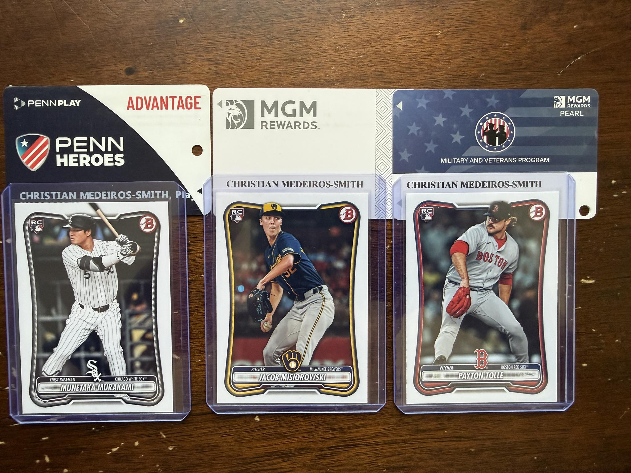 Munetaka Murakami, Jacob Misiorowski, and Payton Tolle RC cards 