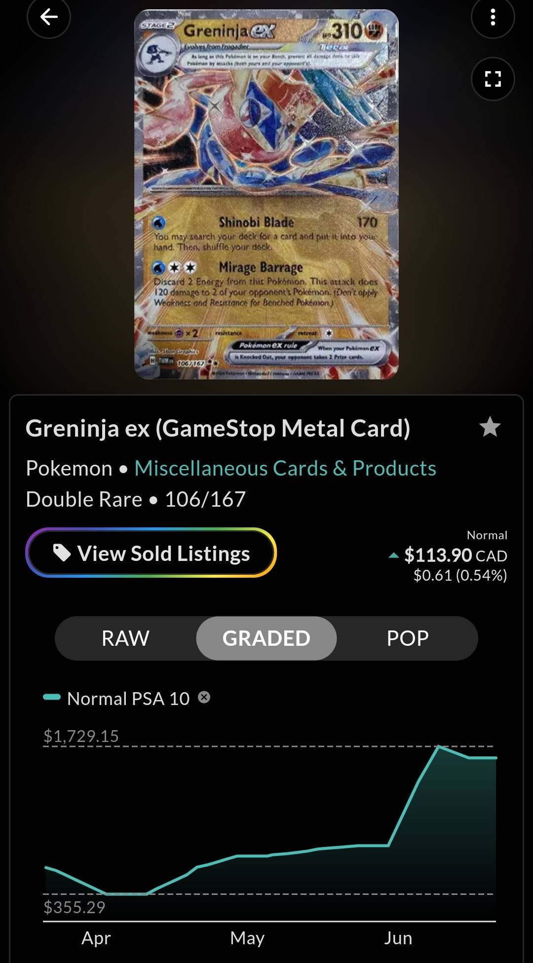 106 167 pokemon card Greninja ex 106/167  Twilight Masquerade  Lot Frogadie & Froakie : Toys & Games Attack 2 What is the value of