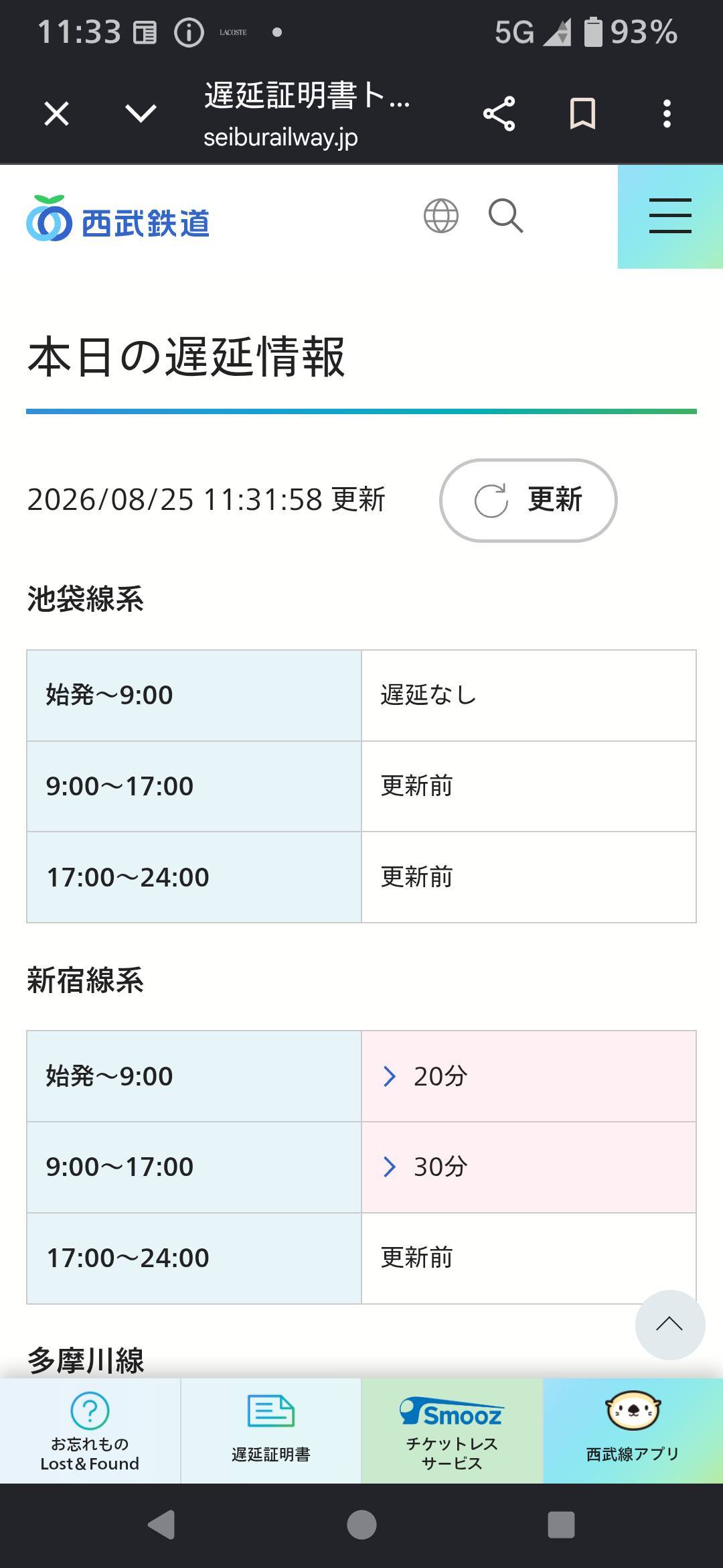 西武 新宿 線 遅延 証明 書