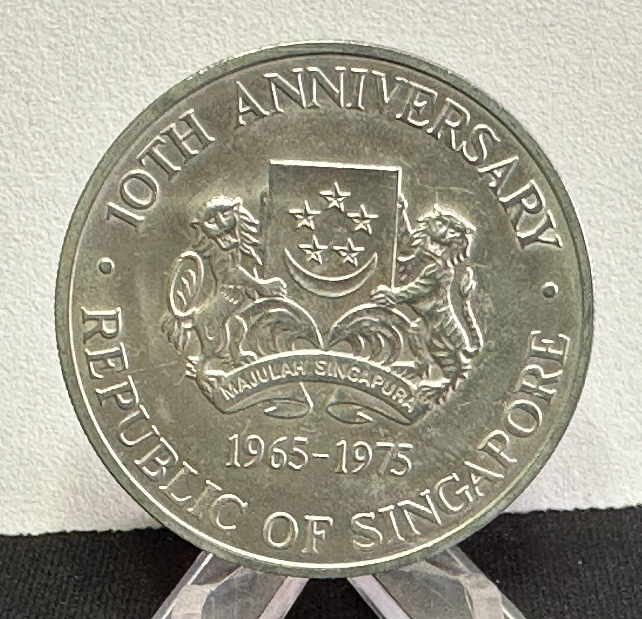 1975 Singapore 10th anniversary silver ten dollars coin for sale