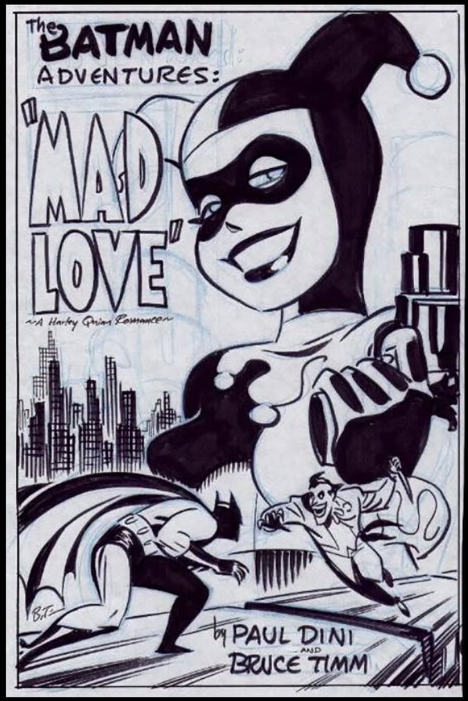 BATMAN ADVENTURES: Mad Love comic cover layout by Paul Dini and