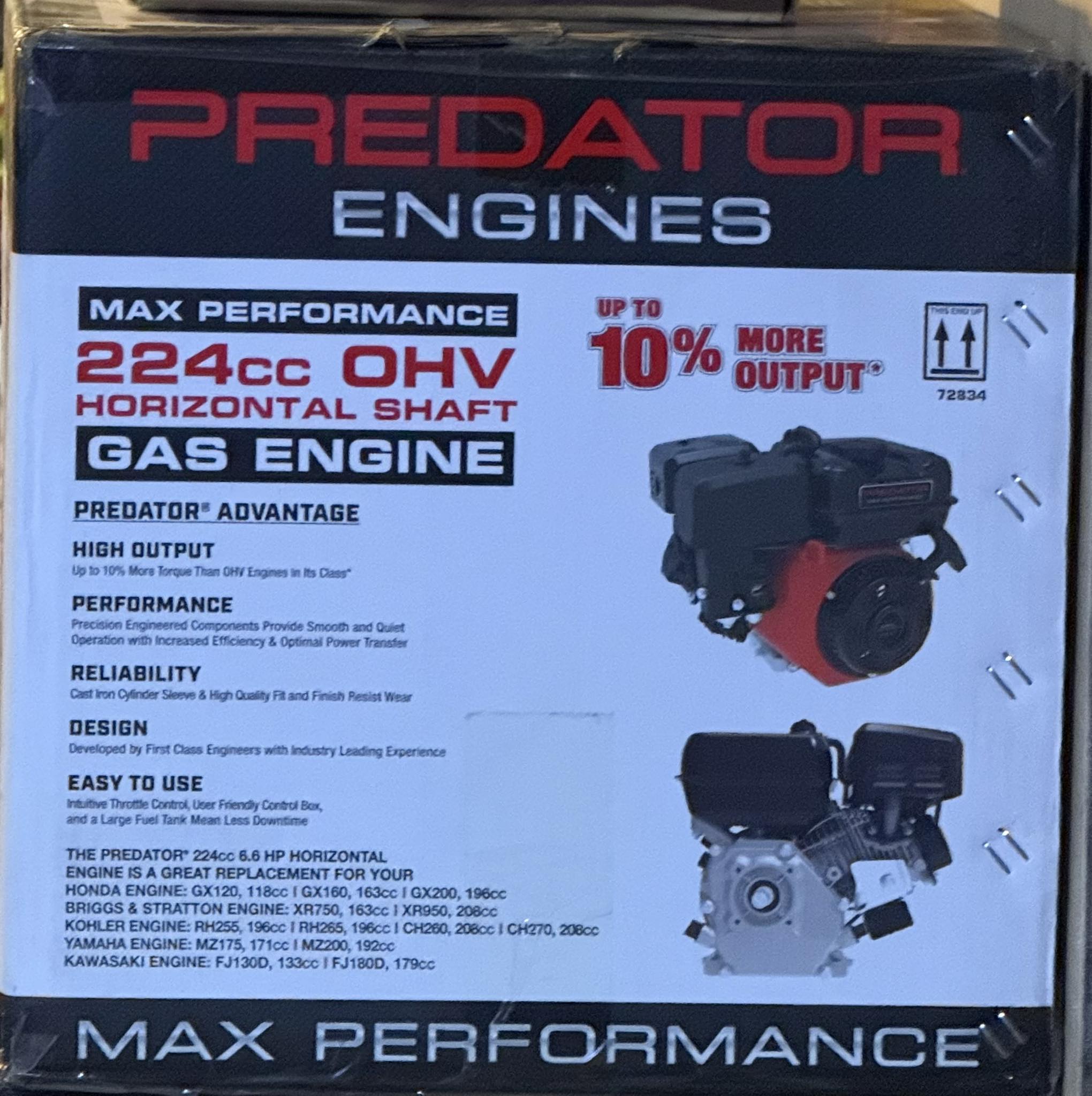 Received non-hemi Predator 224 engines from mail order and Harbor