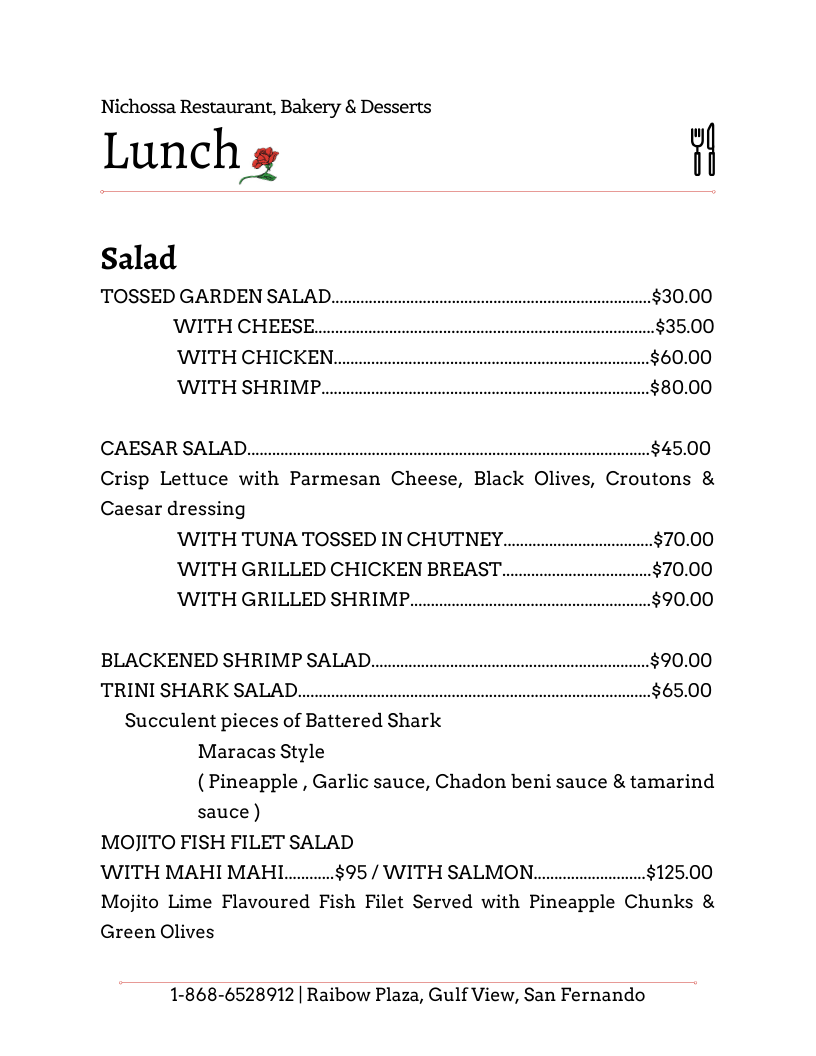 Nichossa’s Lunch... - Nichossa Restaurant Bakery & Desserts