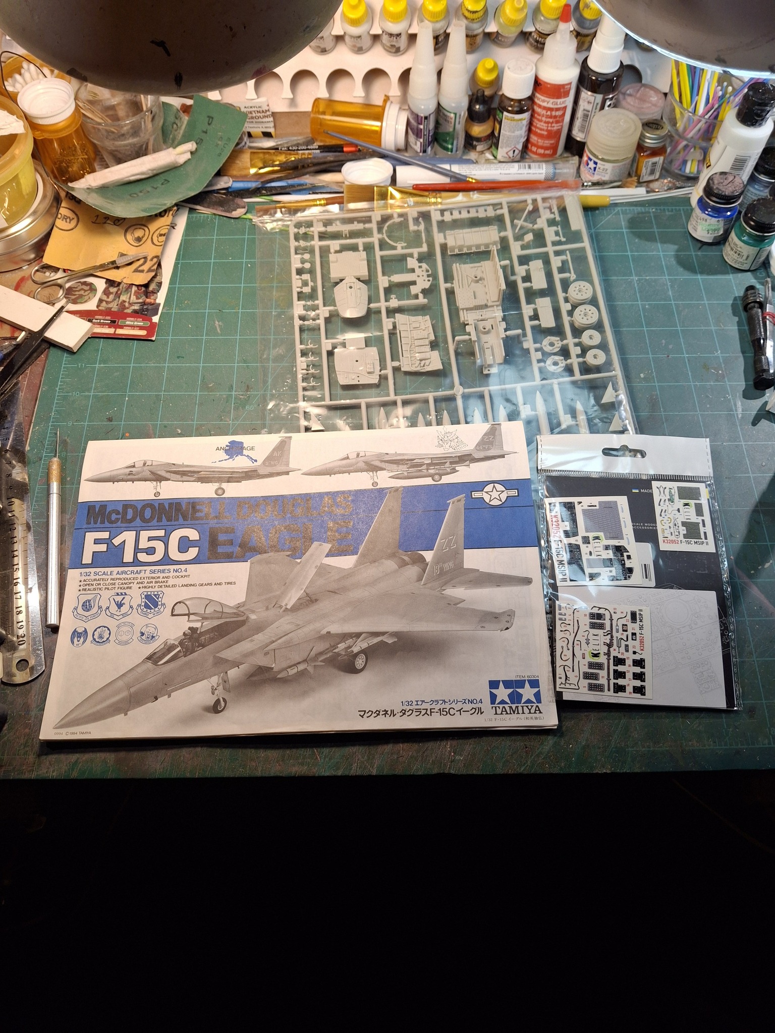 Tamiya 1/32 F15C Eagle model kit with new cockpit parts and Kelik