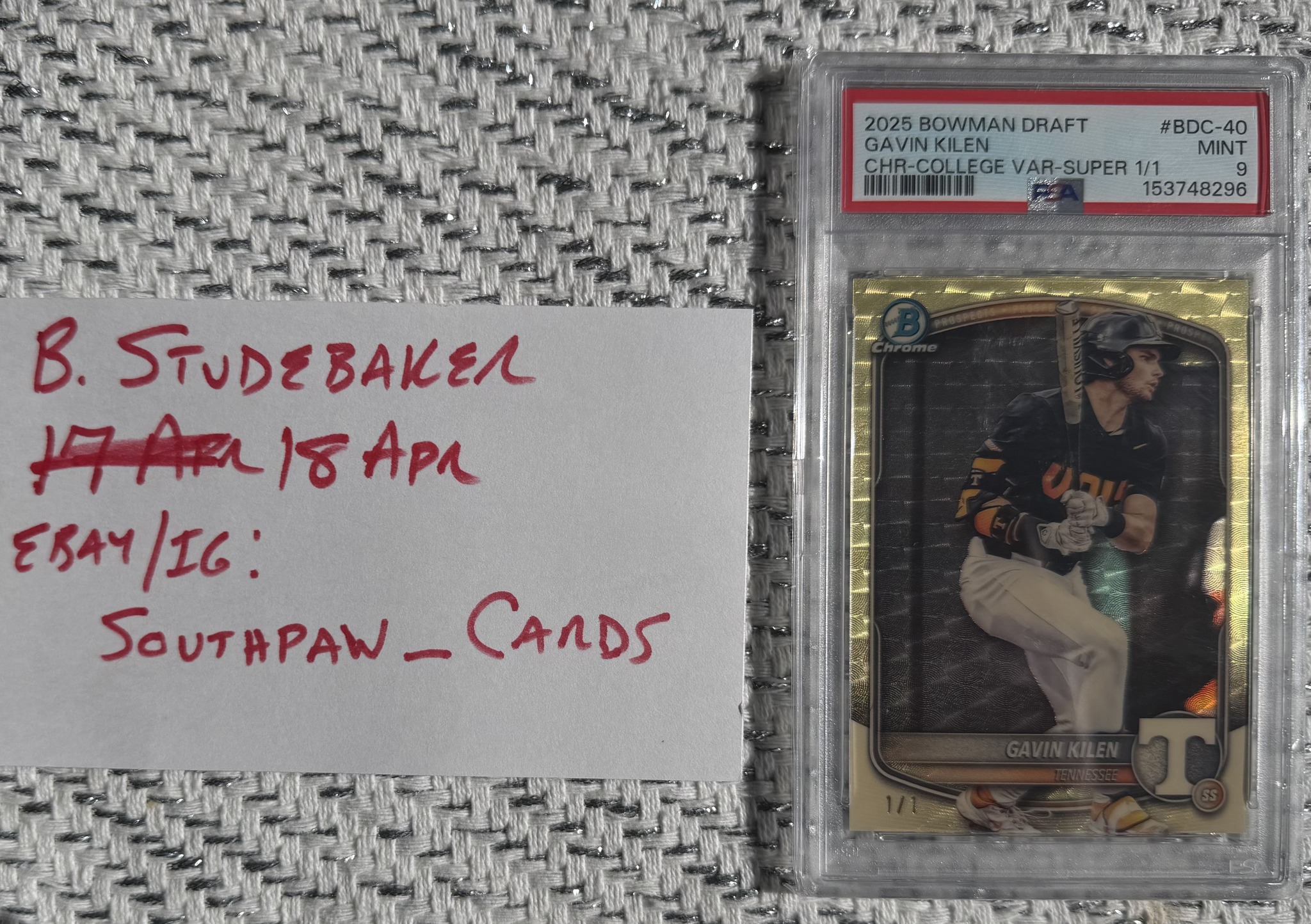 Gavin Kilen College Image Variation Superfractor! Tennessee Vols + 
