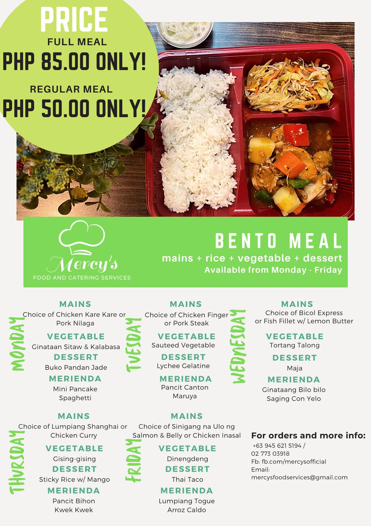 Mercy’s - Here’s our menu for the week 👇🏻