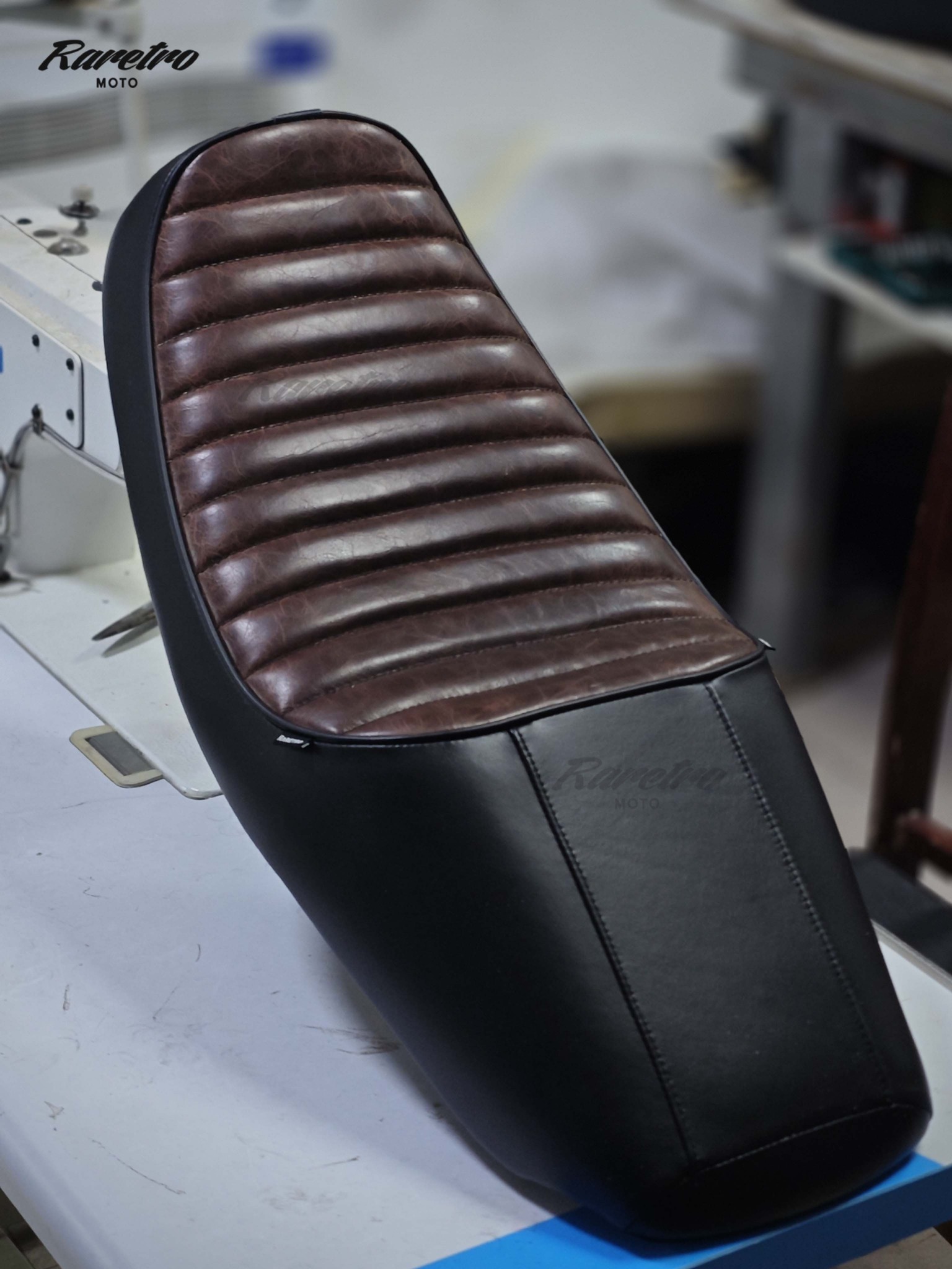Honda GB350S seat update with black and brown cowhide leather