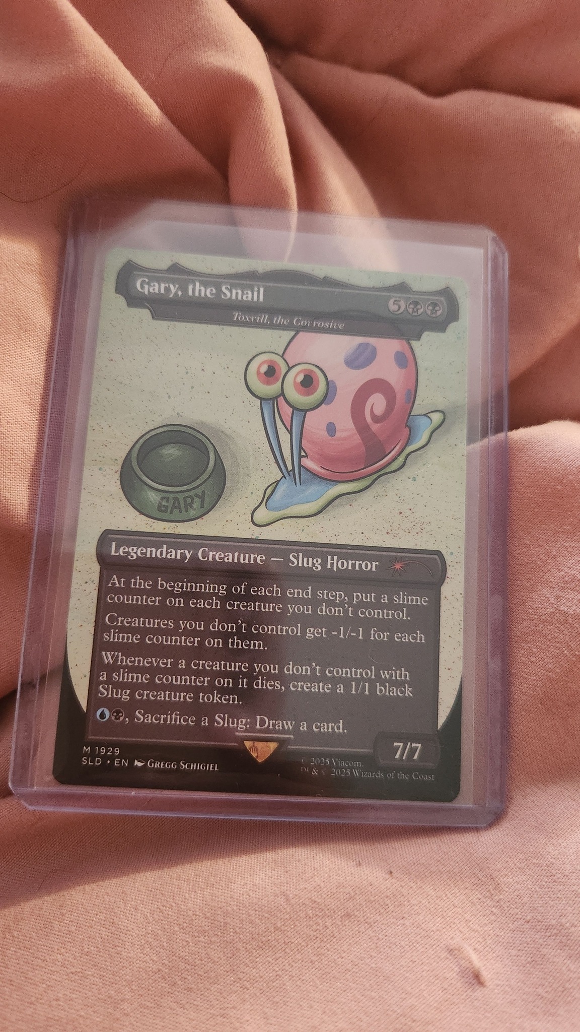gary the snail mtg card 2025 Magic Gathering Secret Lair Drop #1929 Gary, The Spongebob Squarepants-Foil PSA 9 create a 1/1 black Slug creature token. Gary, the Snail - Toxrill,