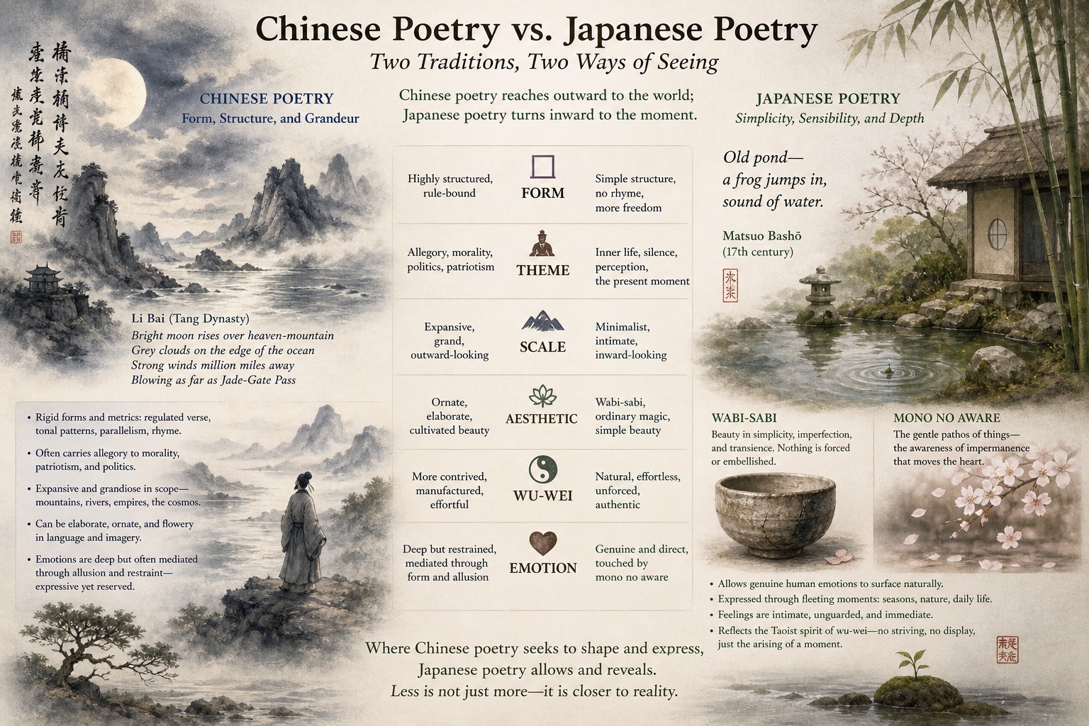 What is the difference between Chinese and Japanese poetry?