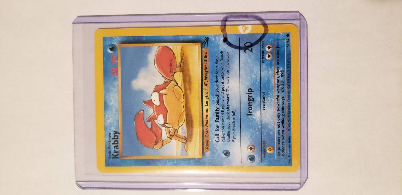 rare krabby misprint card 51 62 ERROR Krabby 51/62 Pokemon Fossil Ink Dot Misprint Printer Hickey Repeating