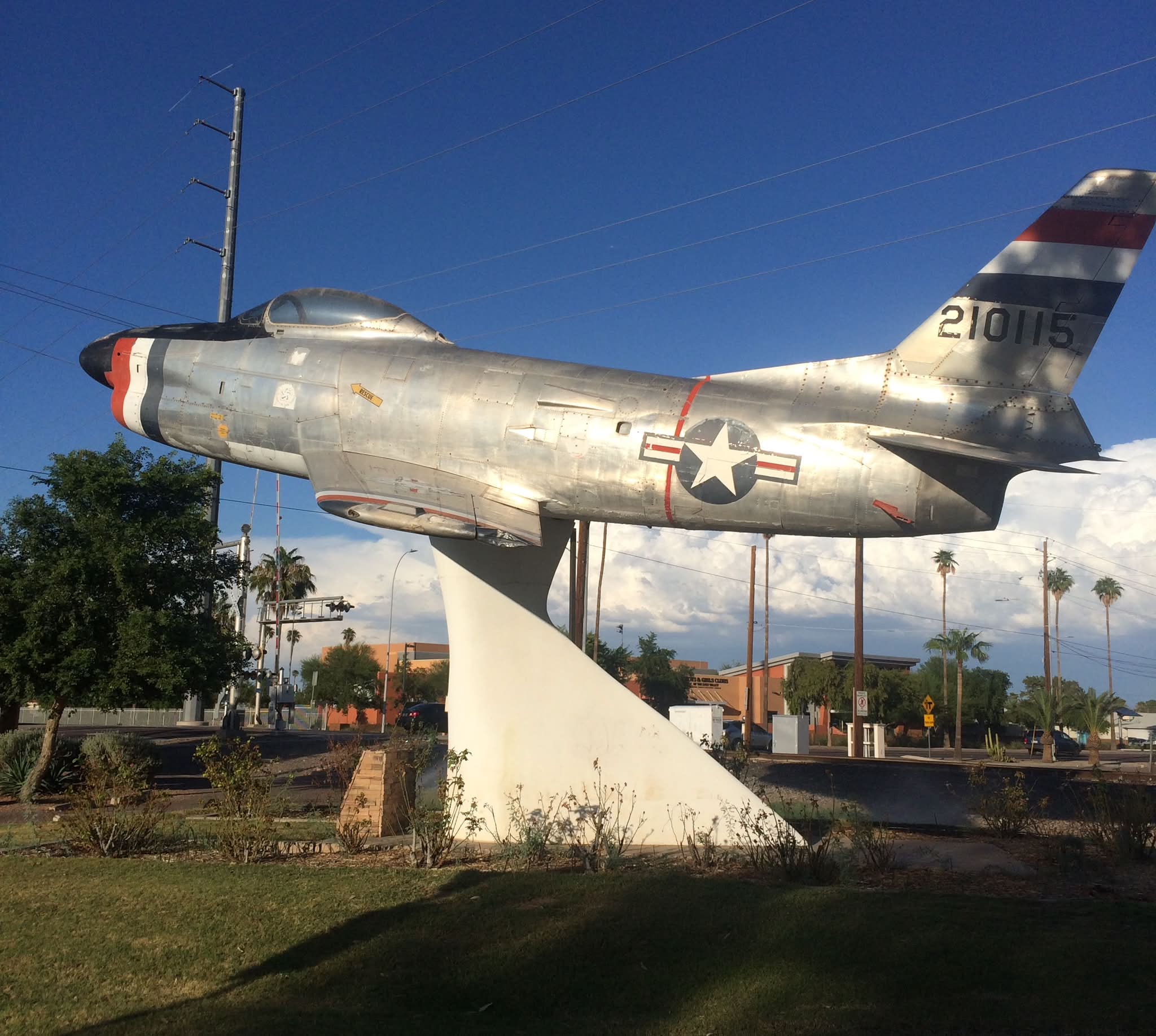 F-86D aircraft with US bicentennial paint job on display in
