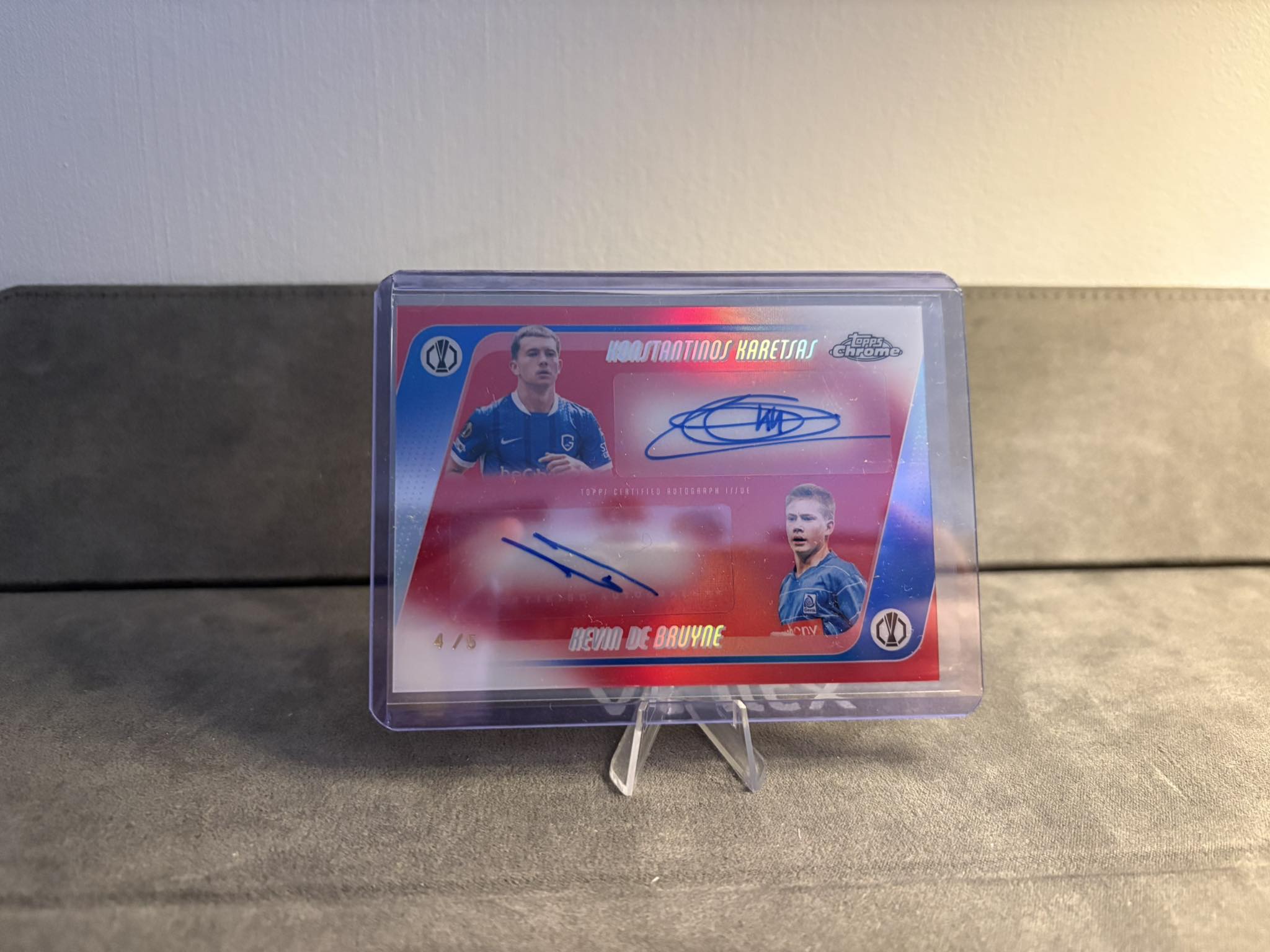 Karetsas and Kevin De Bruyne dual auto Topps Chrome UCC card