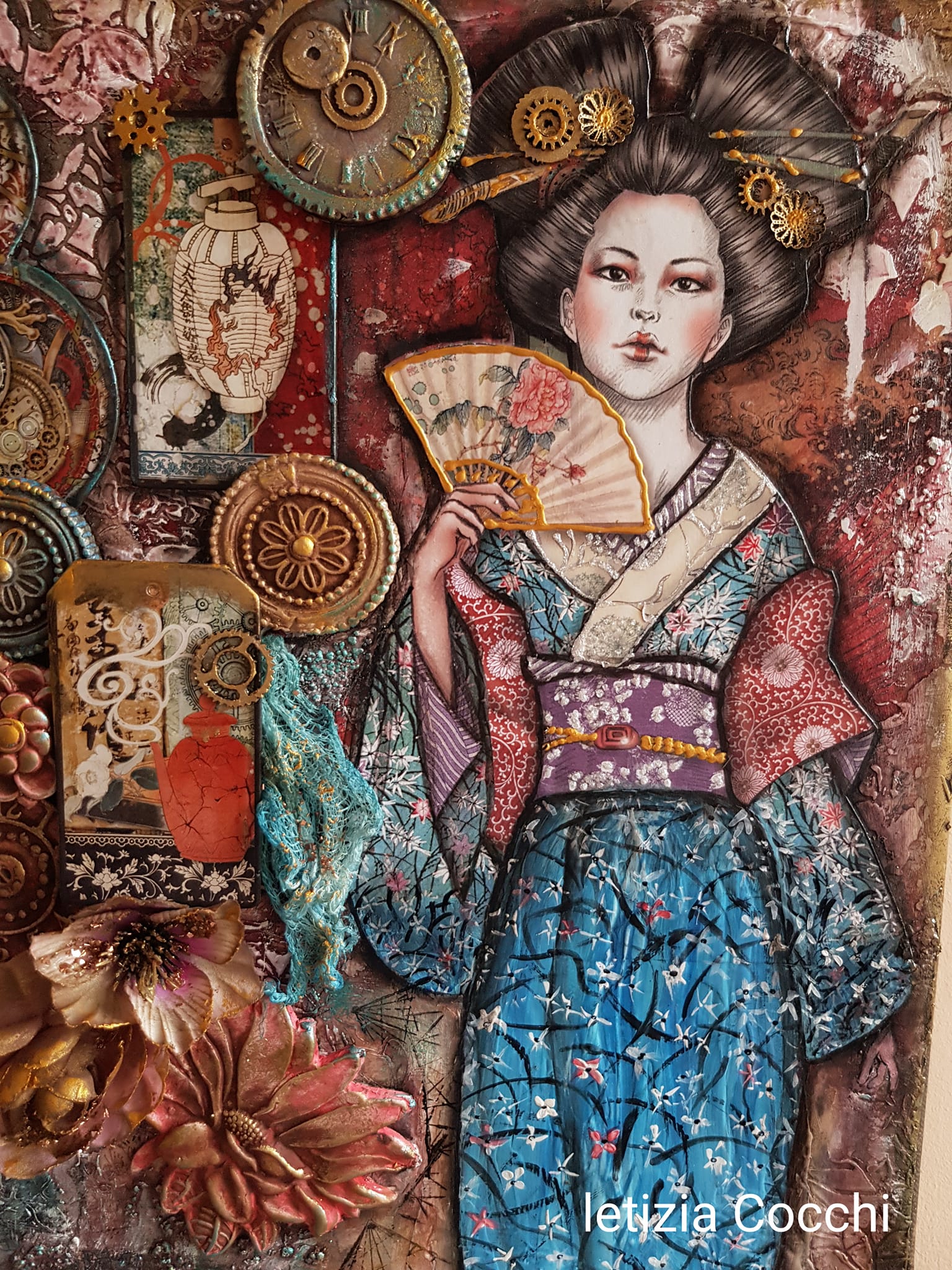 Mixed media painting Lady Vagabond in Japan