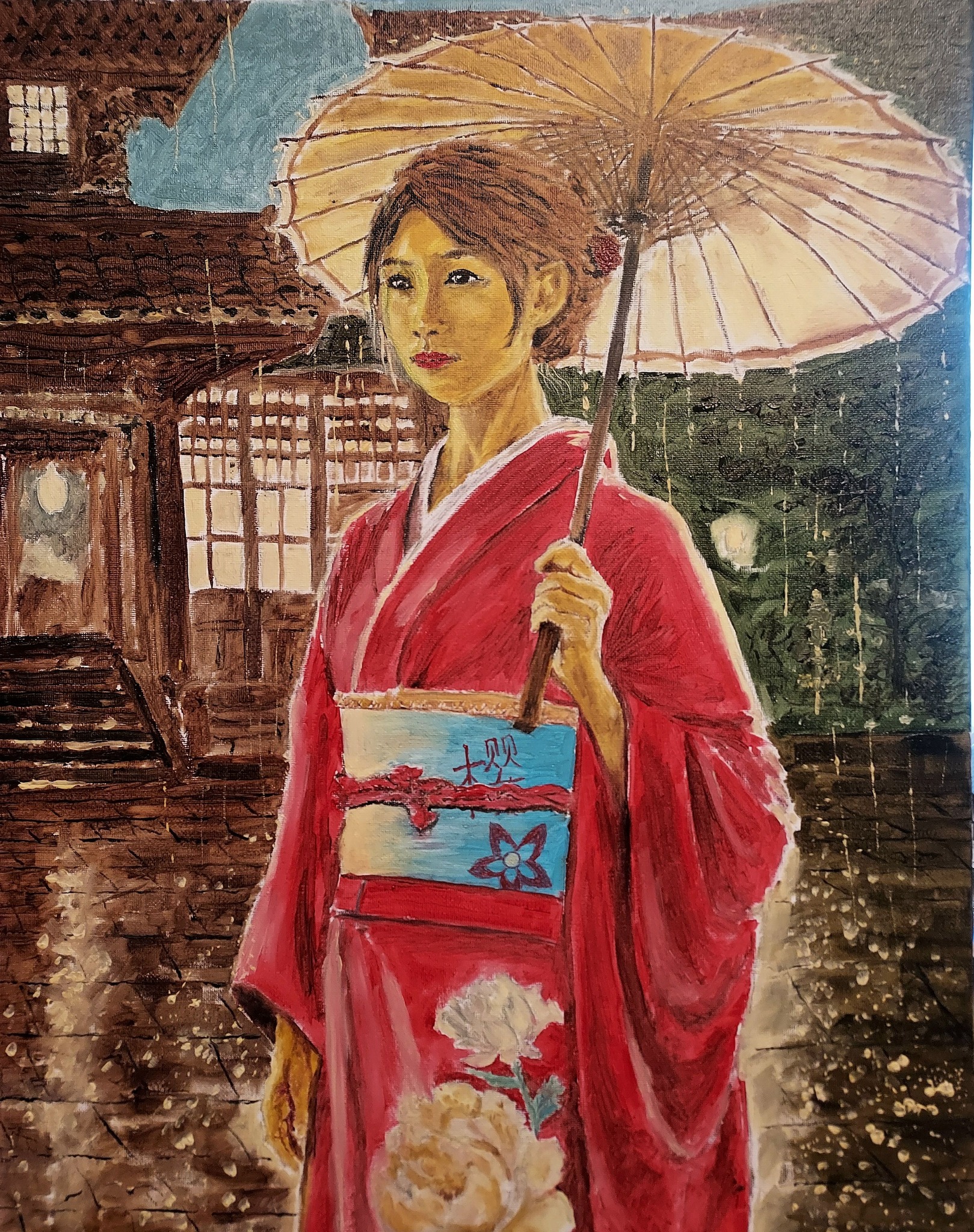 Oil painting of japanese girl