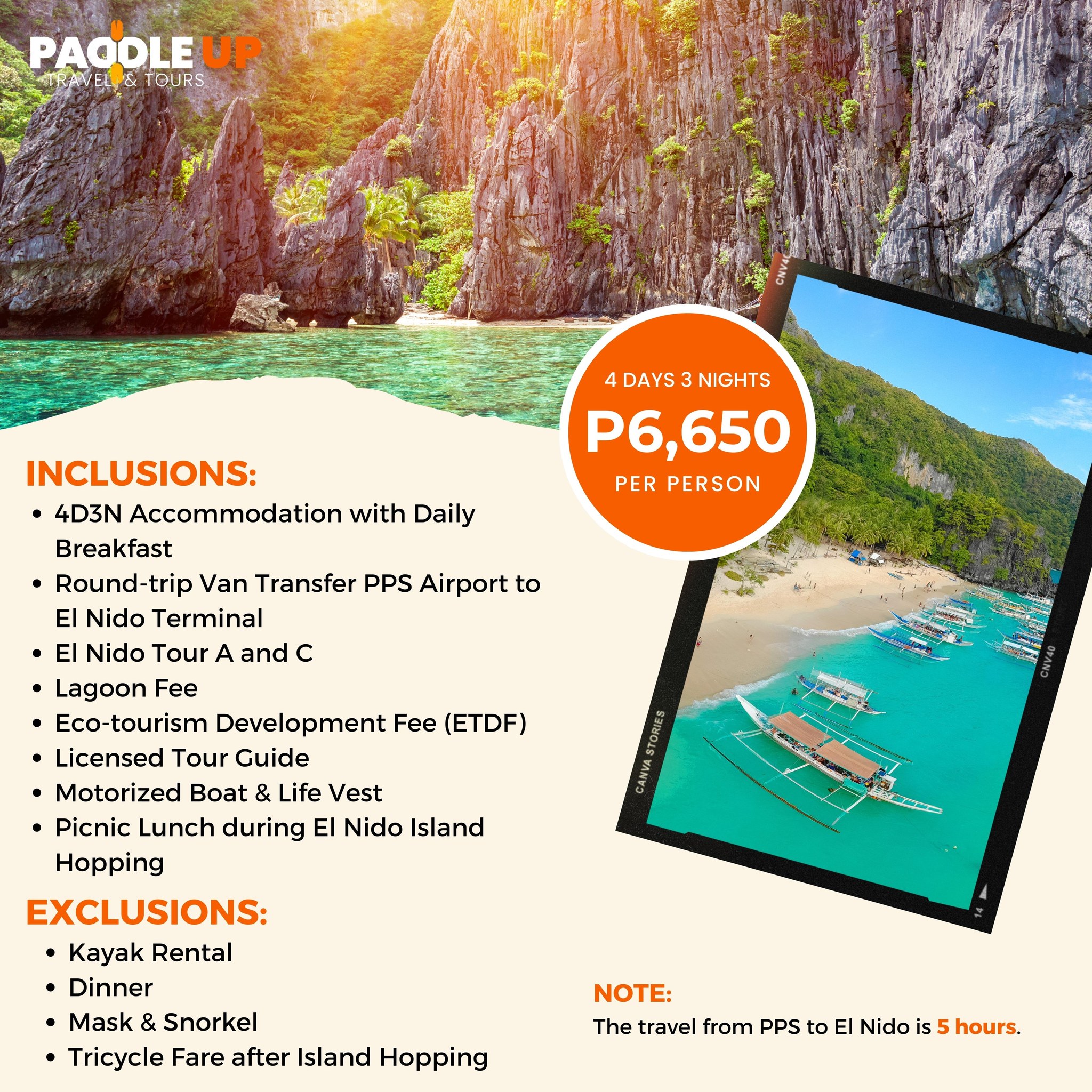 Paddle - ITINERARY and FULL INCLUSIONS Day 1: Arrival PPS to El Nido ...