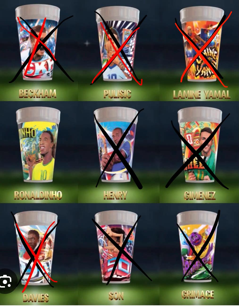 The McDonald's cups feature Christian Pulisic, Ronaldinho Gaucho