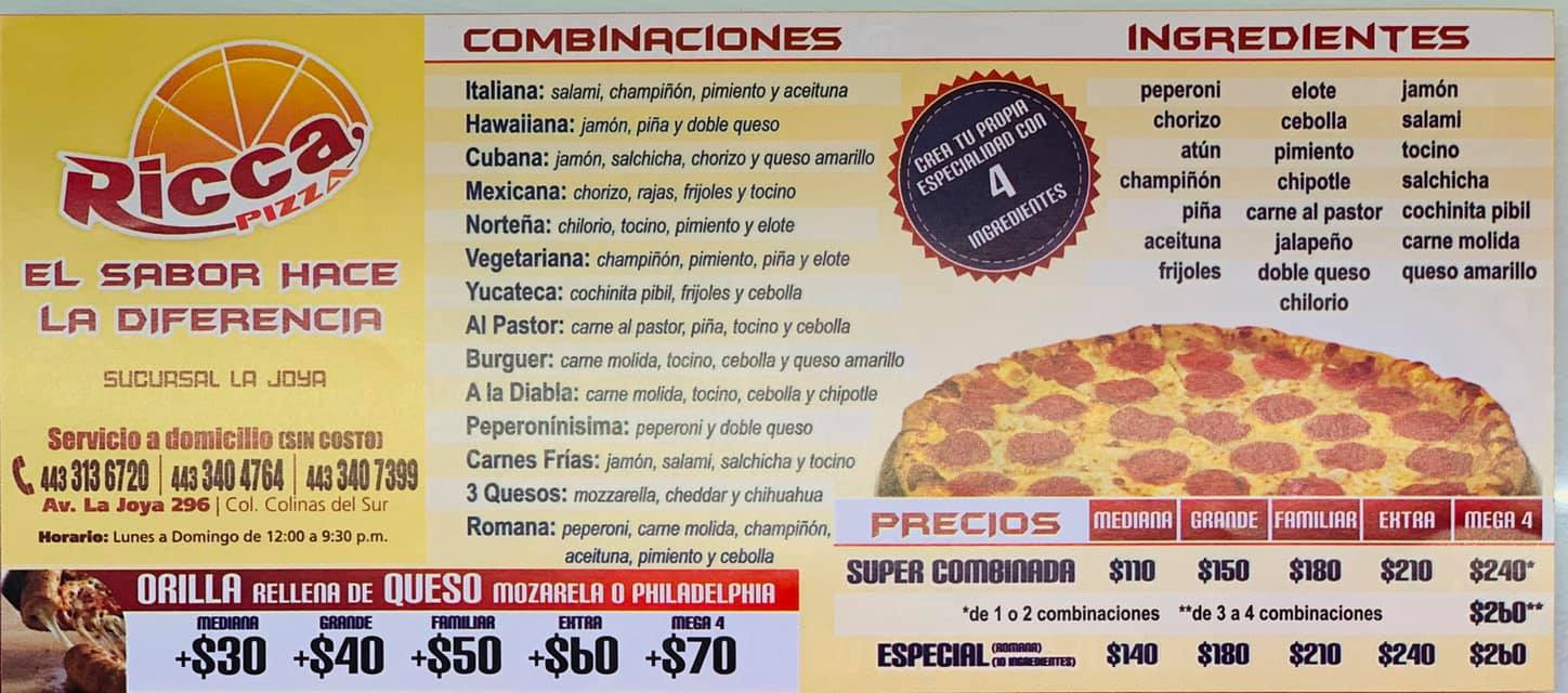 RICCA PIZZA - Home - Morelia, Mexico - Menu, Prices, Restaurant Reviews ...