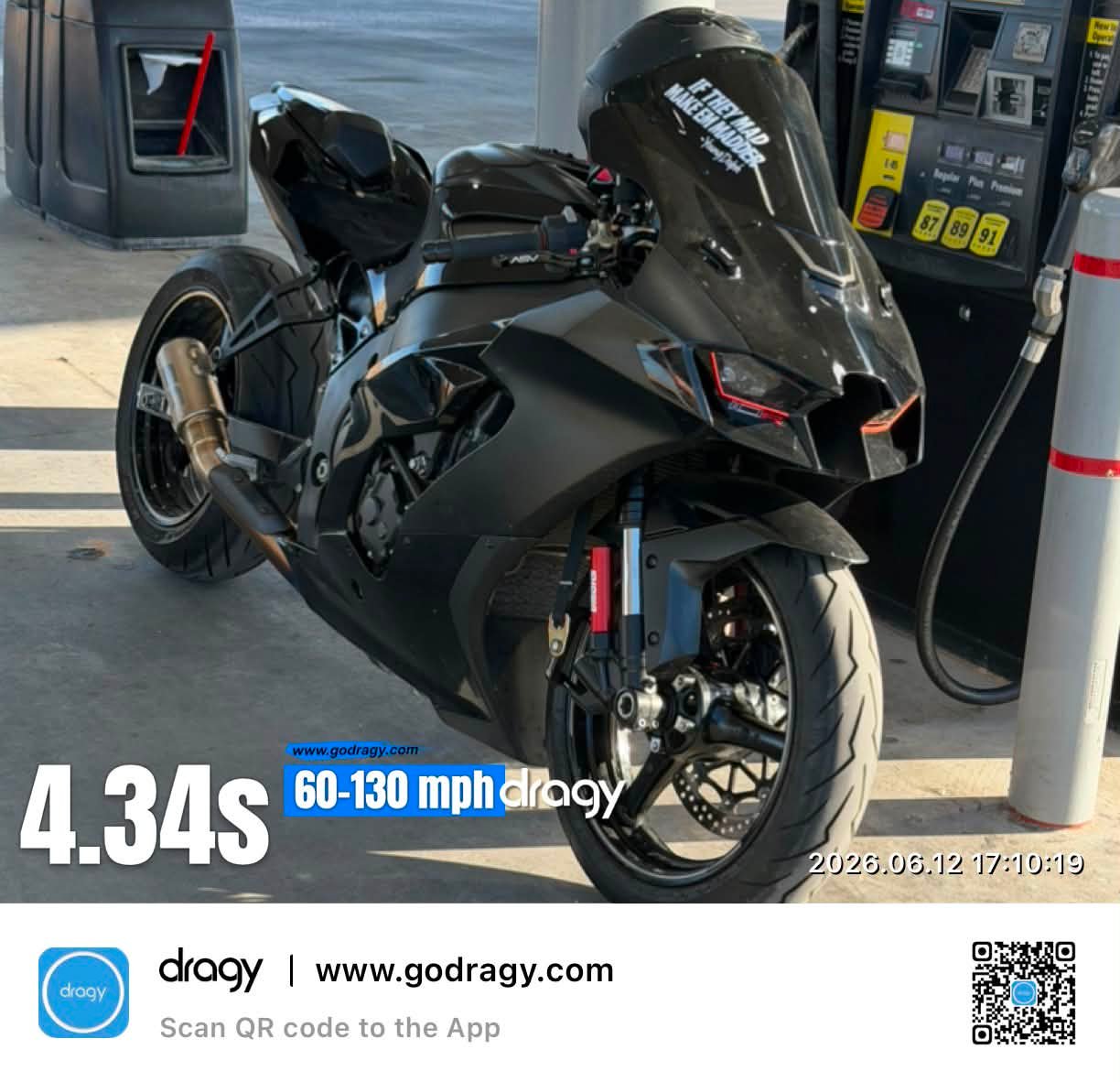 デアリバイク微高レート What's the drag time for a 25 ZX10R with e85 and better air?