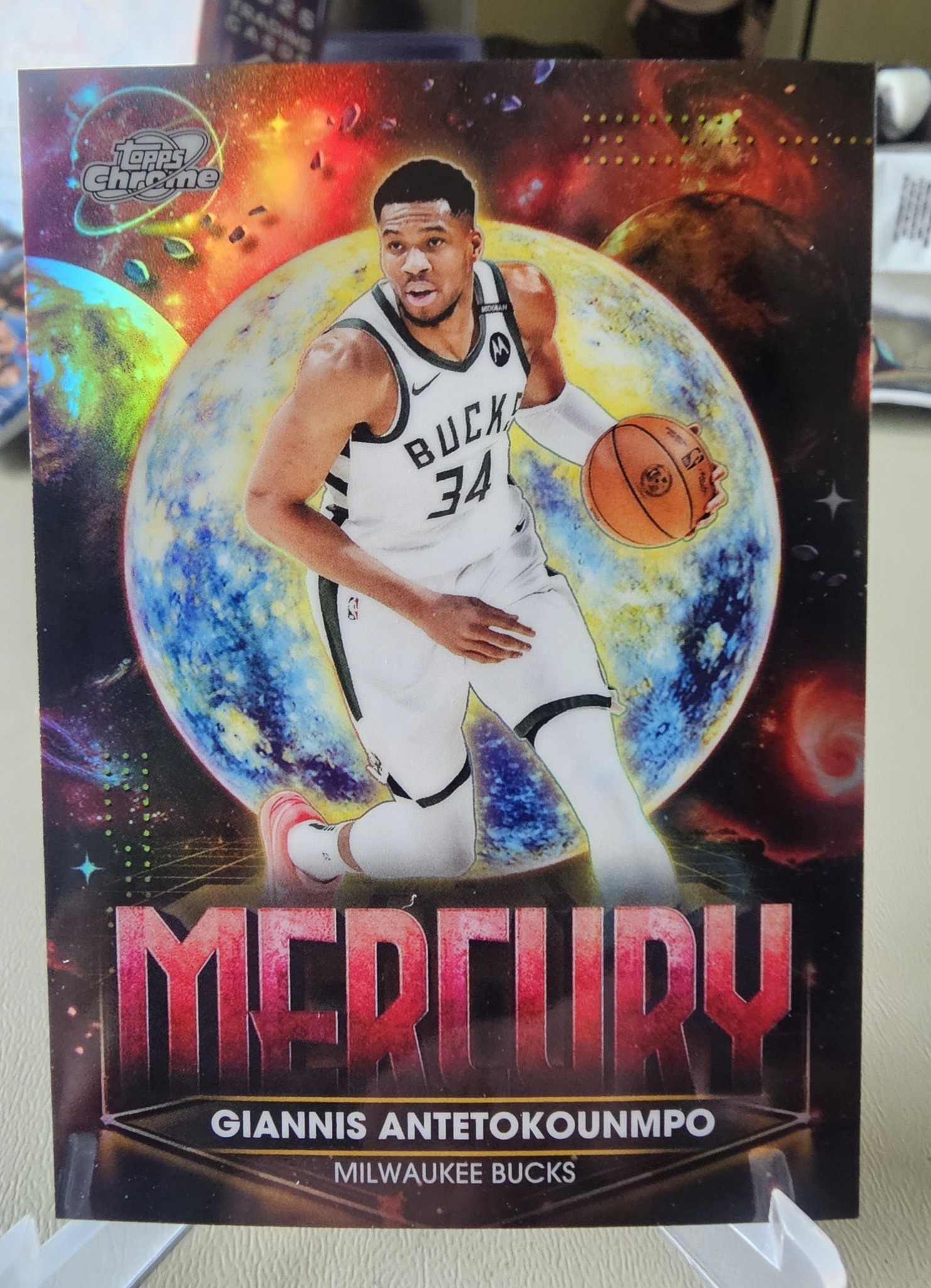 Topps Chrome Cosmic basketball card featuring Giannis Antetokounmpo