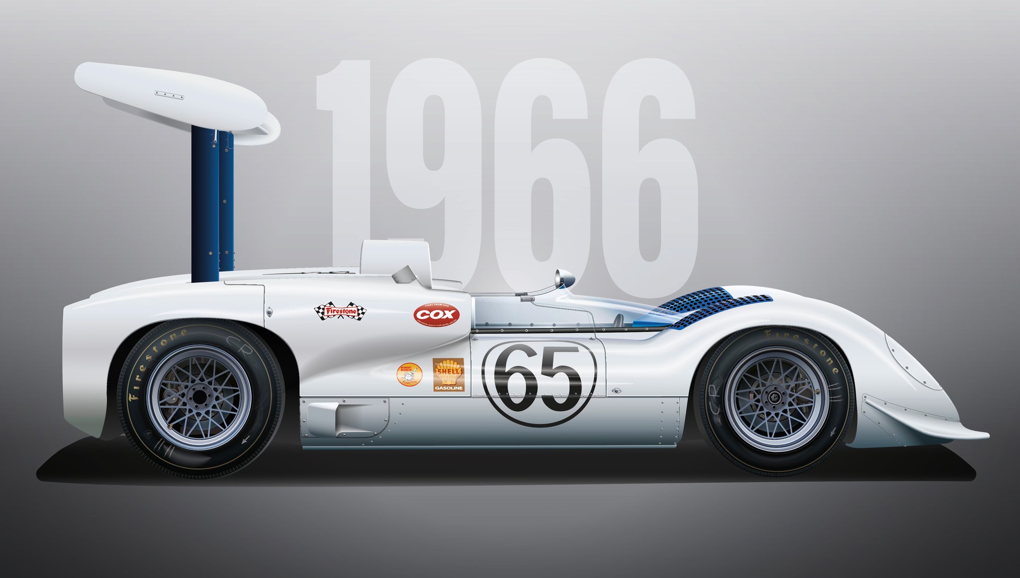 Jim Hall with his Chaparral 2E and 1966 Can-Am trophy