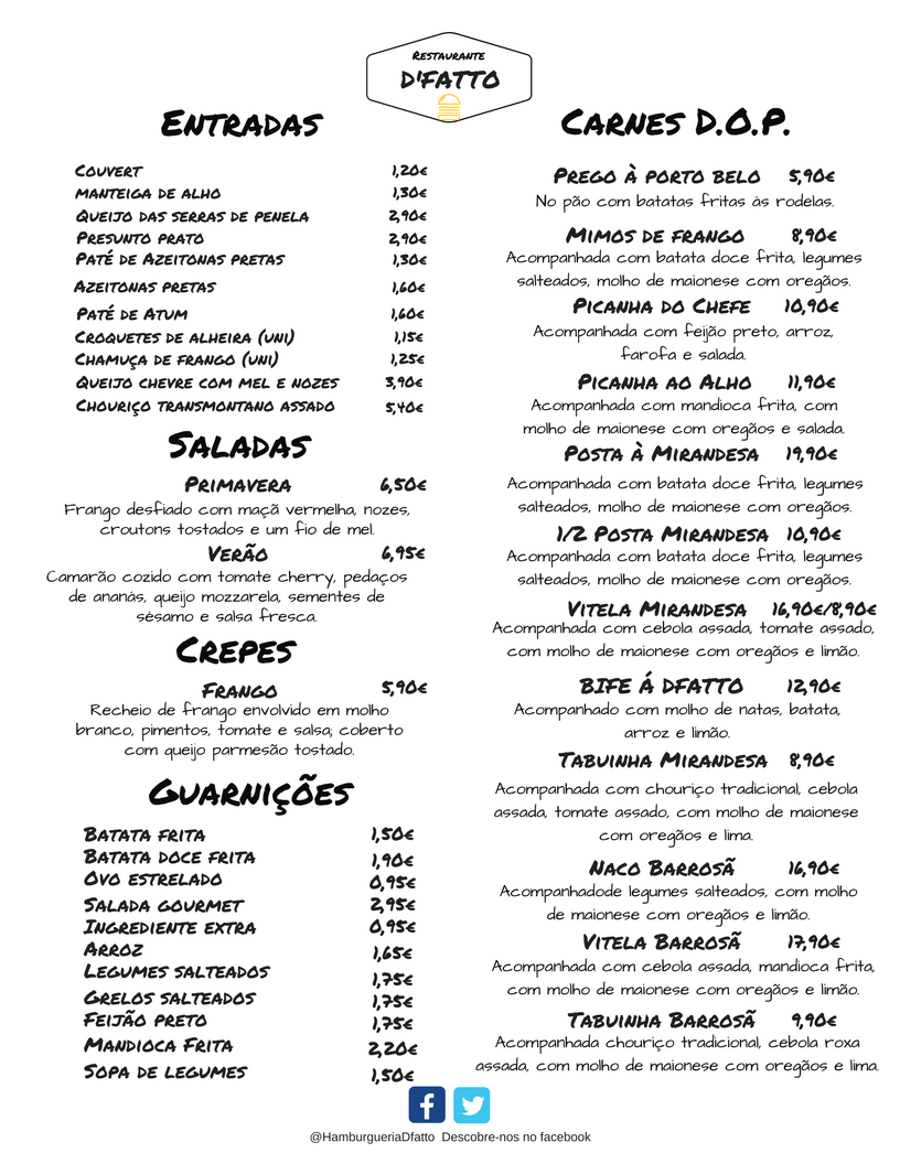 Dfatto, o nosso Menu é elaborado a... - SteakHouse D'Fatto | Facebook