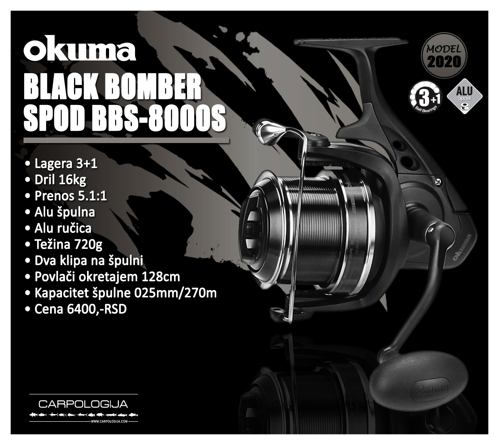 okuma black bomber spod reel Big BBS-8000S Sports & Outdoors a weight of 570g and a break strength of 12kg Reel Okuma Big Bomber Spod