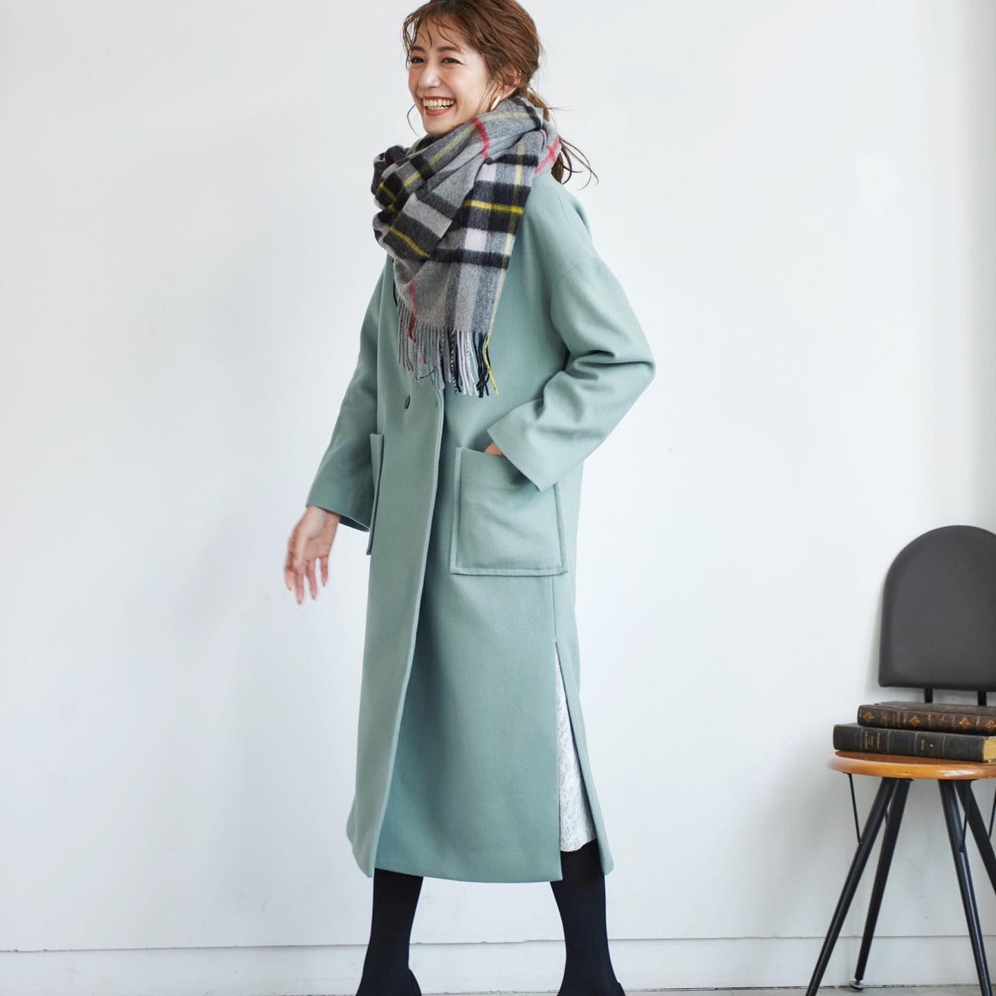 ペルルペッシュ グレー ロングコート Perle Peche ペルルペッシュ 