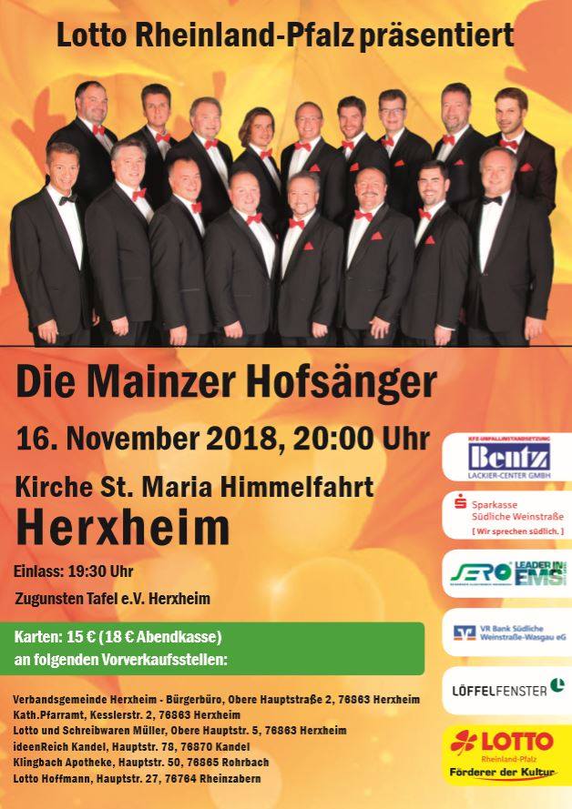 Benefizkonzert Der Mainzer Hofsanger Am Tafel Herxheim E V