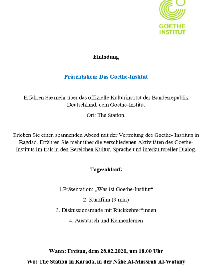 Deutsch العربية Einladung Baghdad Goethe Institut Irak