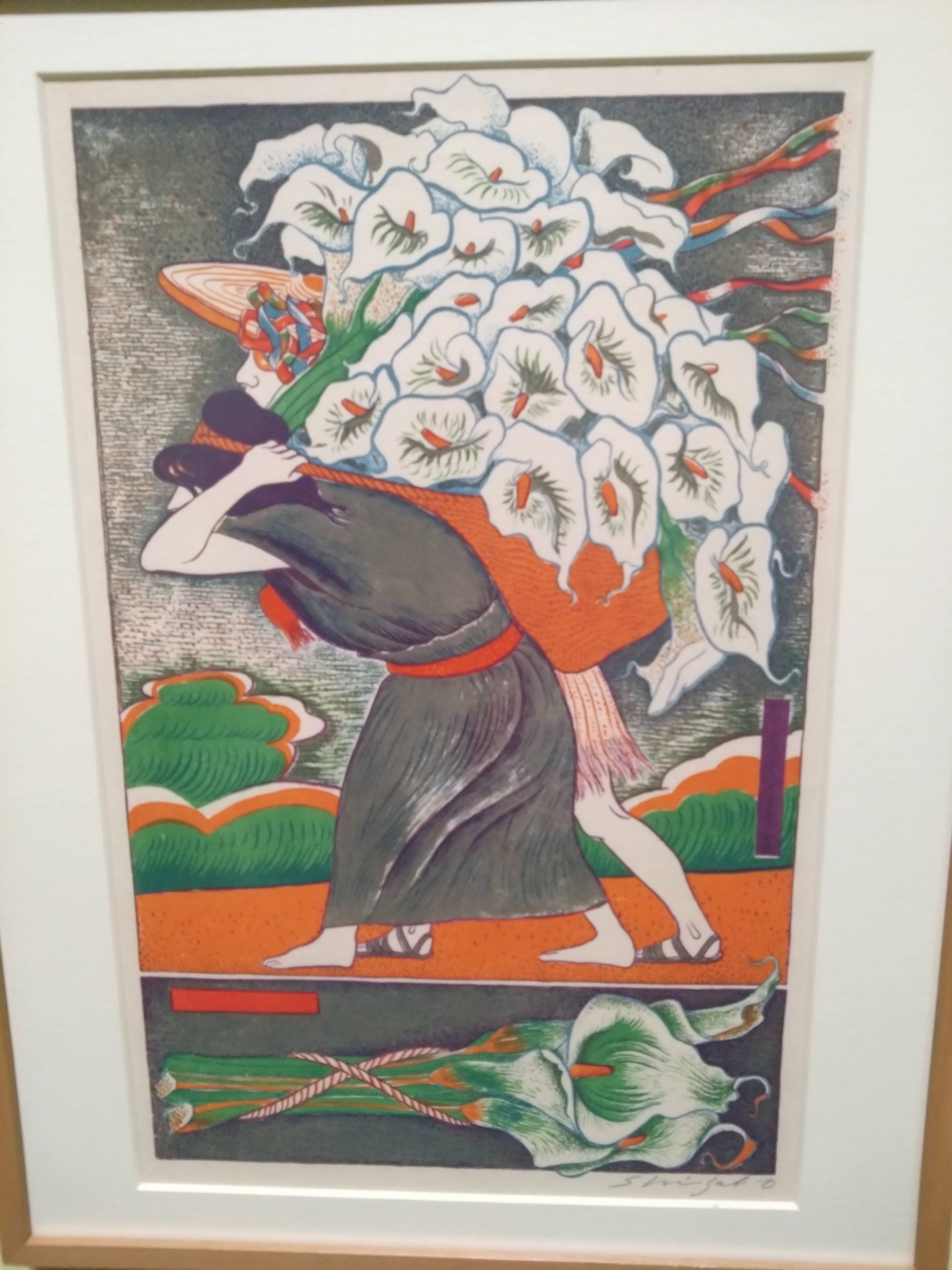 竹田鎮三郎 木版画 「女」 シャーマン 額装 メキシコ画家 竹田鎮三郎