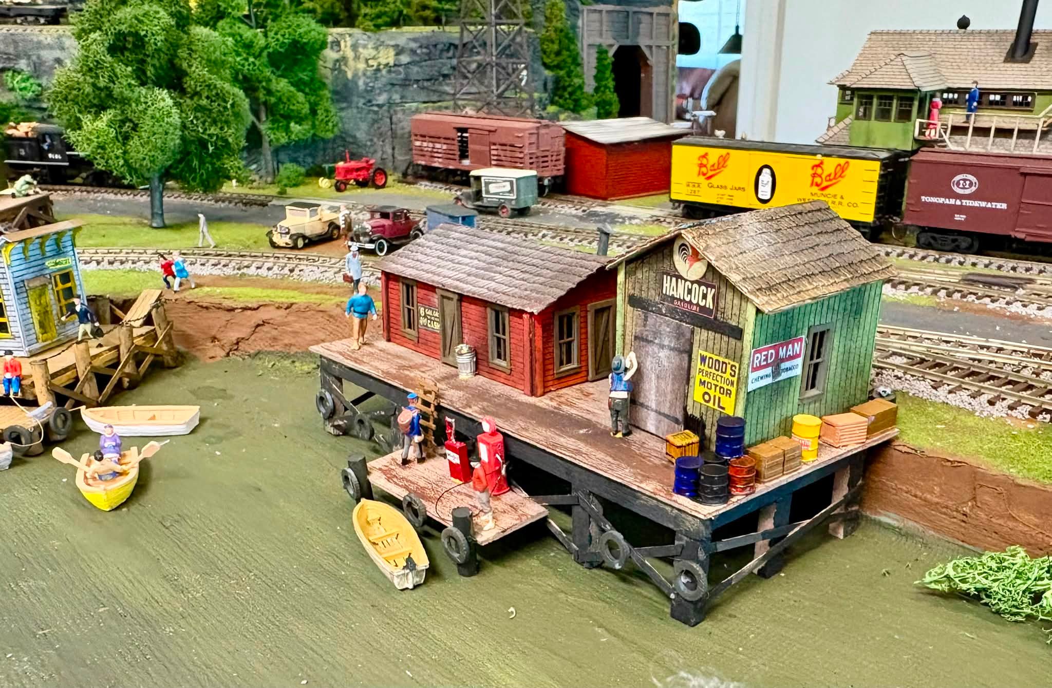 HO scale model train wharf nears completion