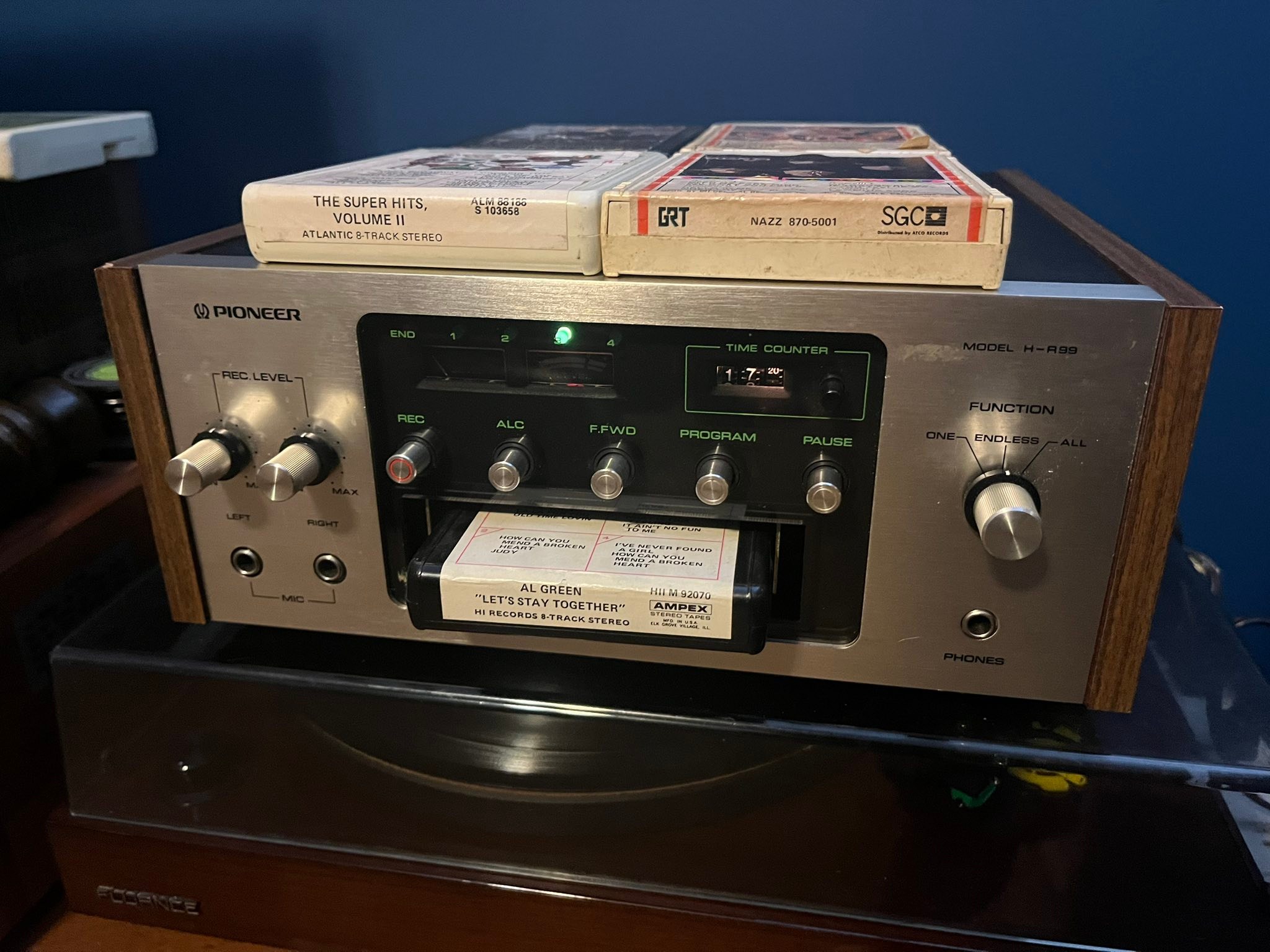 Pioneer H-R99 8-track player with Nazz, Atlantic Super Hits, and