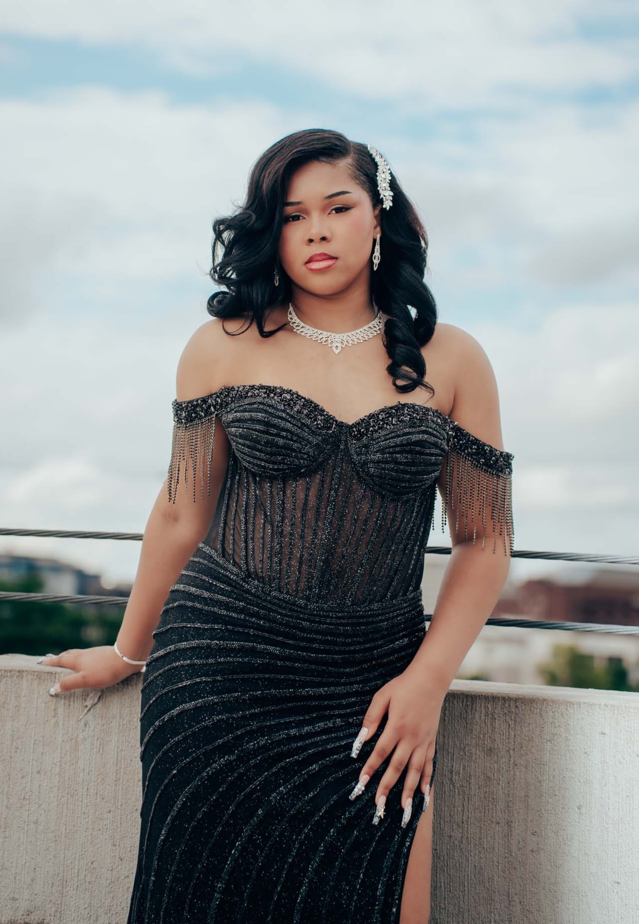 who buys prom dresses near me Beaded Long Corset Formal Fitted Gown LaDivine CD736 Size:16 Verona MotionRib Black Sheer Lace Long shoulder frame using a