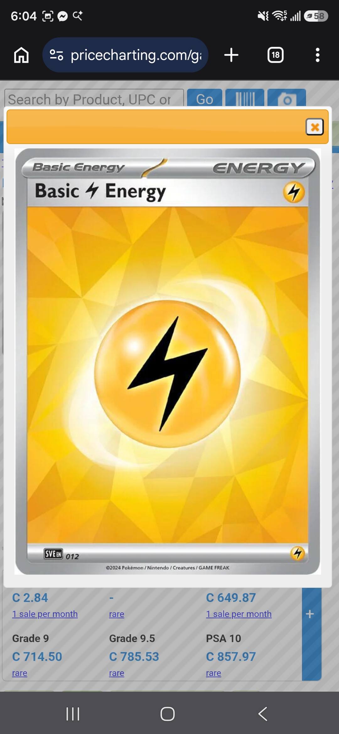 Why is the PSA 10 price for Basic Lightning Energy so high at CAD 800?