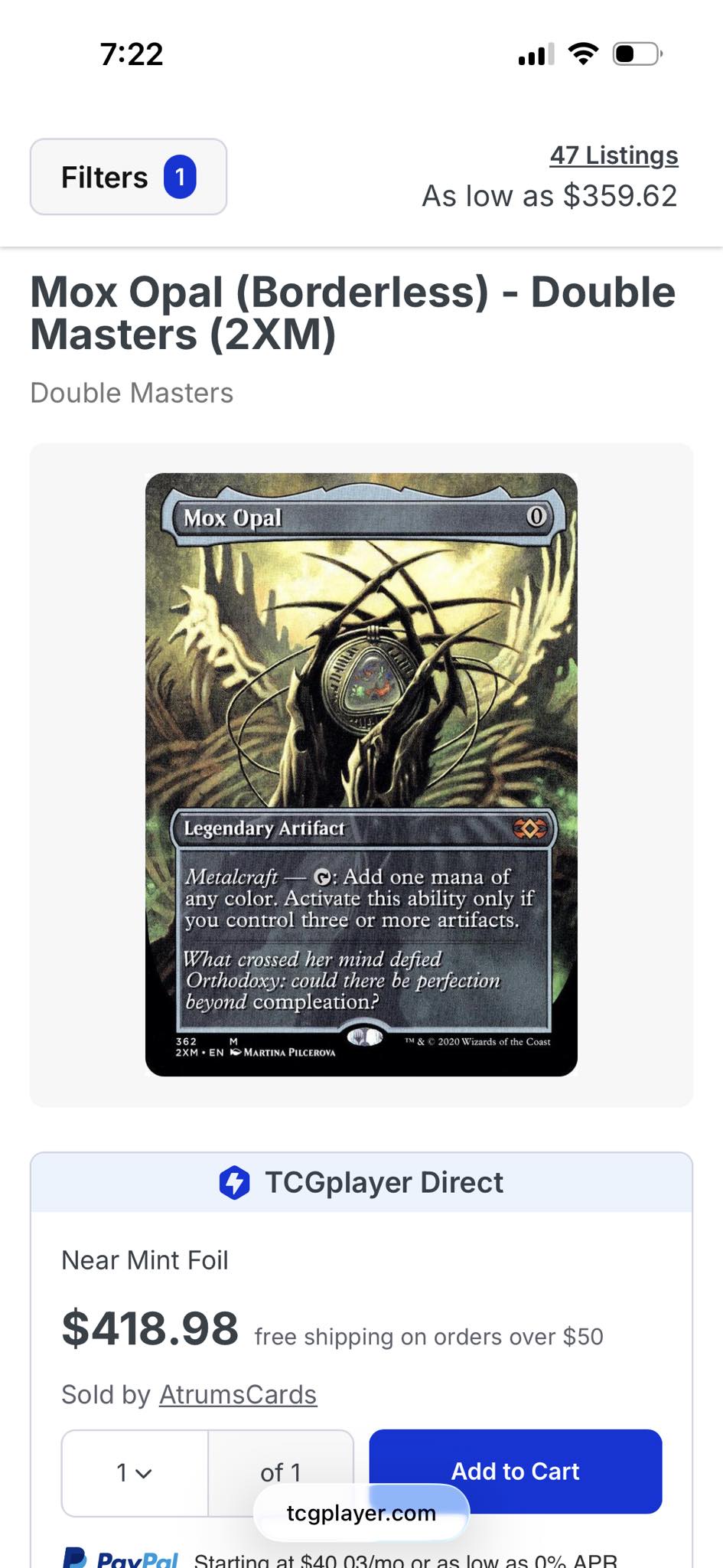 Excited to get Mox Opal from Double Masters