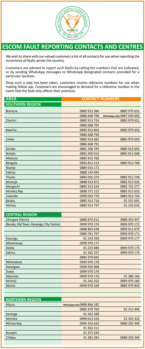 ESCOM - ESCOM FAULT REPORTING CONTACTS AND CENTRES | Facebook