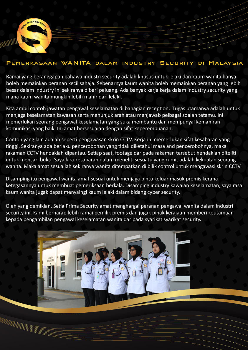 Setia Prima Security Pemerkasaan Wanita Dalam Industry Security Securityguards Security Services Safety Setiaprimasecurity Guards Guardsservices Malaysia Nationwide Professionalservices Guardforce Pegawaikeselamatan