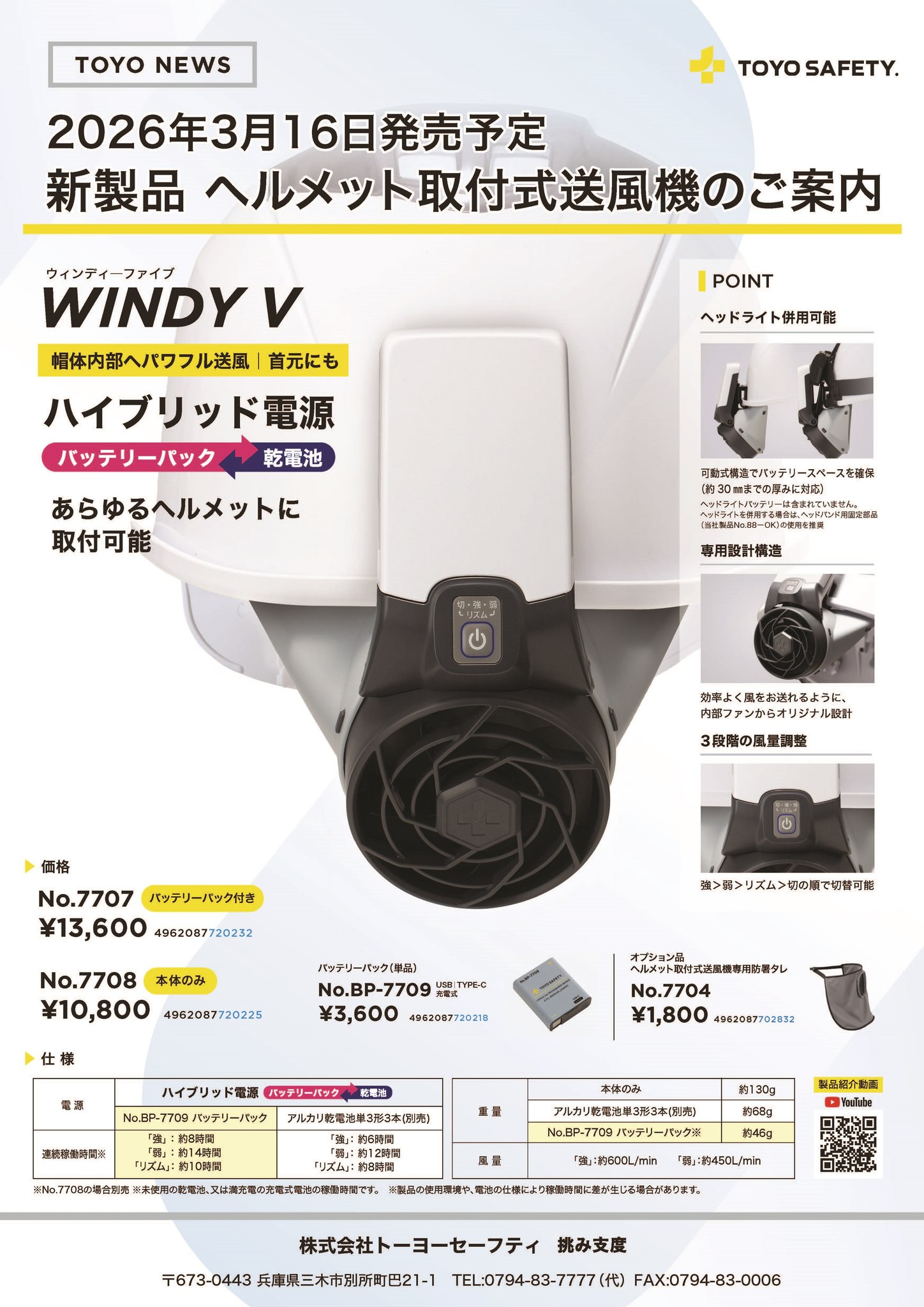 TOYO SAFETY. 2026年最新作WindyV No.7708 安全帽送風機少量進貨只有6 